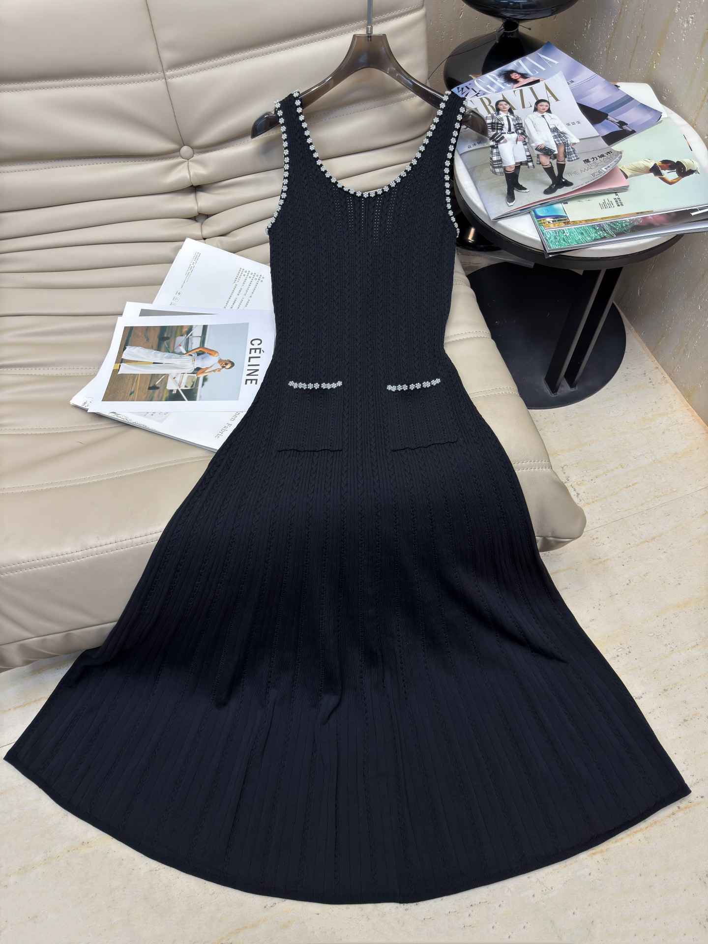 Elegant French Style Pearl Beaded Knit Top & Dress Set, Chic Two-Piece Outfit 3 i1753521584382 961 0 1