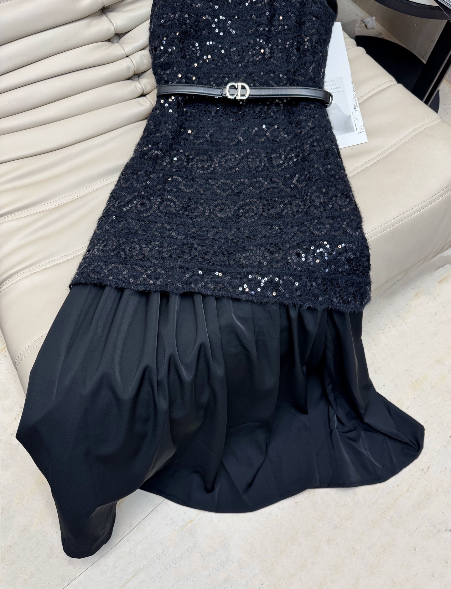 Elegant Sleeveless A-Line Dress with Sequin Embroidery and CD Belt 5 i1754391739334 3915 0 3