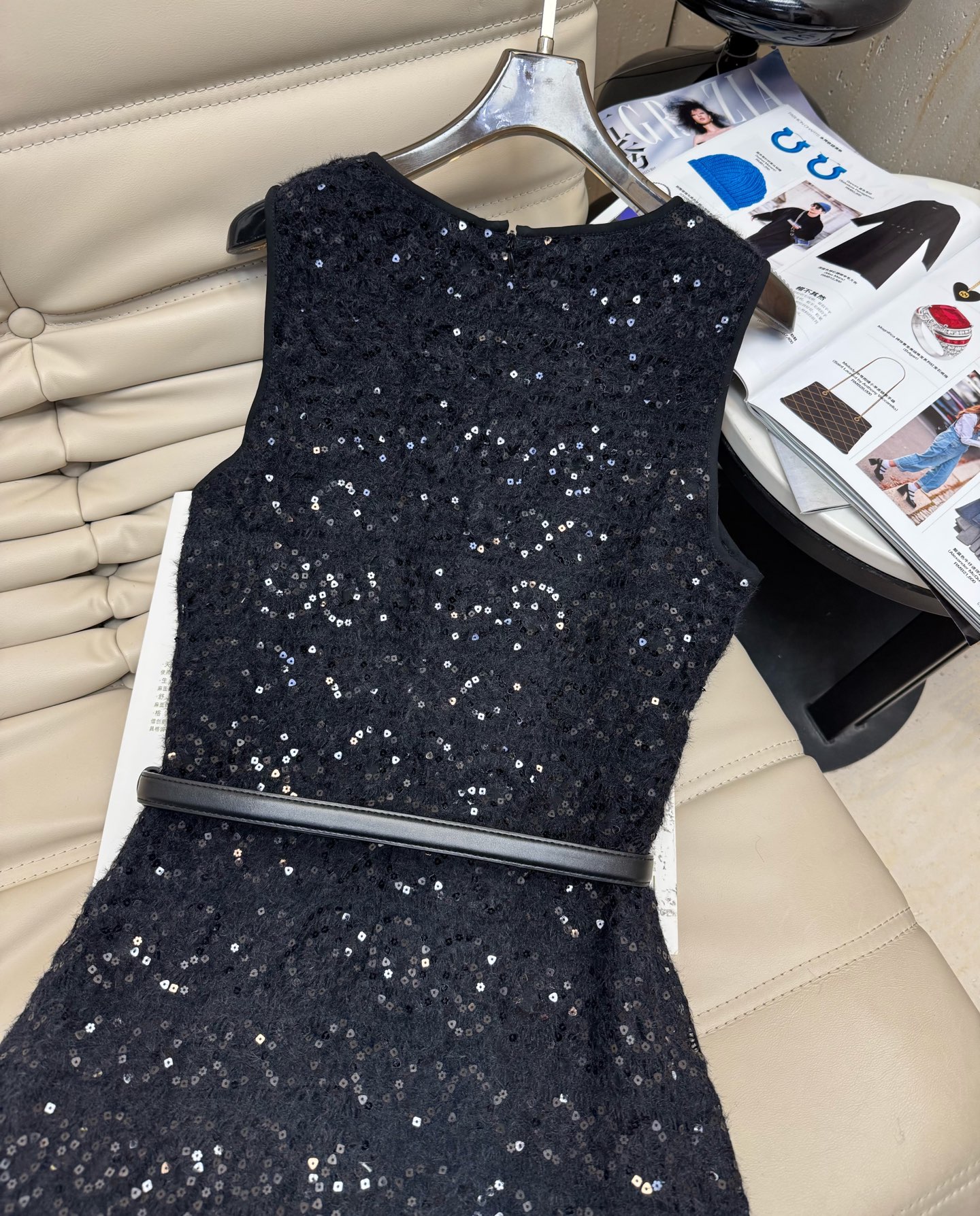 Elegant Sleeveless A-Line Dress with Sequin Embroidery and CD Belt 9 i1754391742489 864 0 7