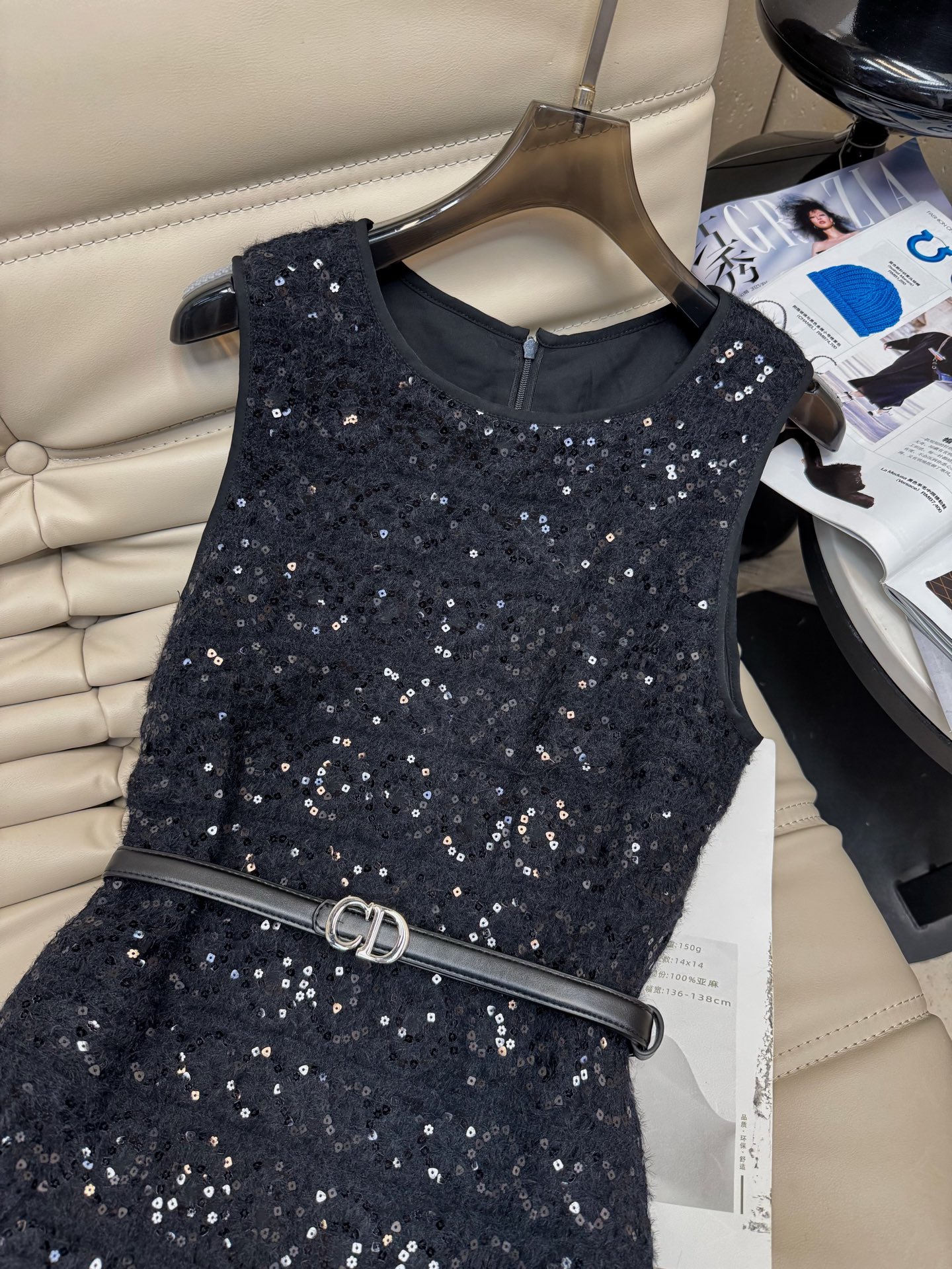 Elegant Sleeveless A-Line Dress with Sequin Embroidery and CD Belt 4 i1754391743848 8941 0 2