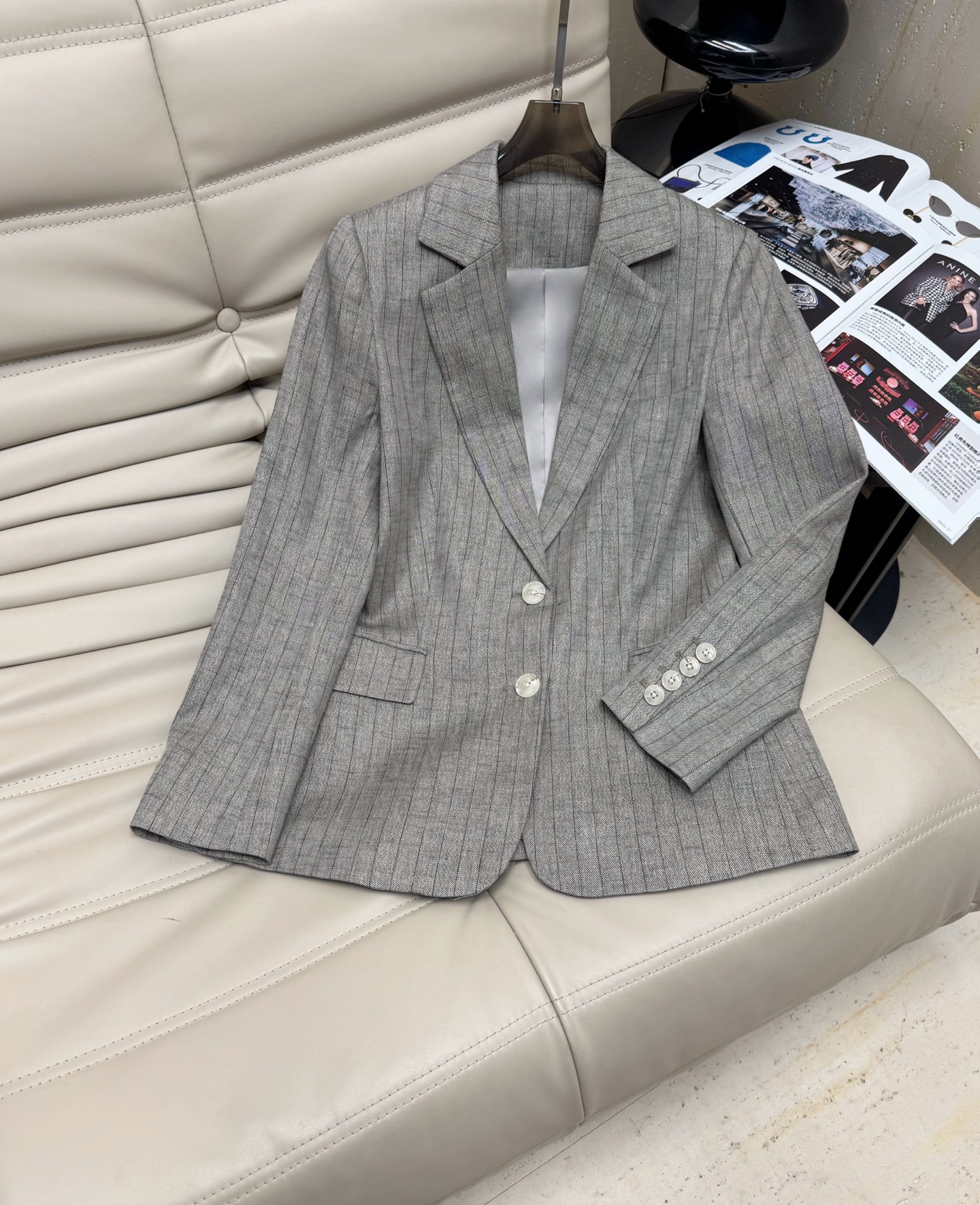 Elegant Linen Blend Pinstripe Blazer - Sophisticated Autumn Style, Size S-L 3 i1754967828223 100 0 1