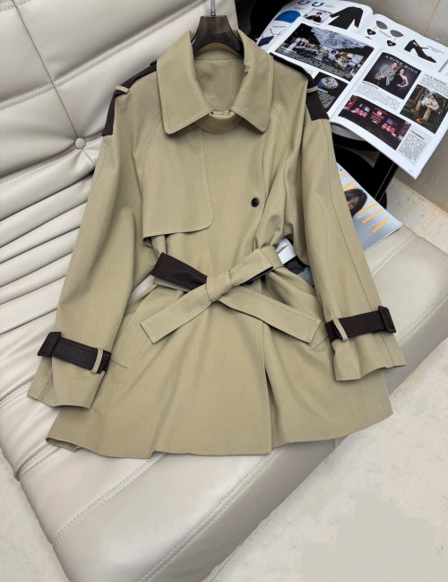 Women's Khaki Trench Coat with Leather Detail, Fashionable Fall Outerwear 1 Women's Khaki Trench Coat with Leather Detail, Fashionable Fall Outerwear