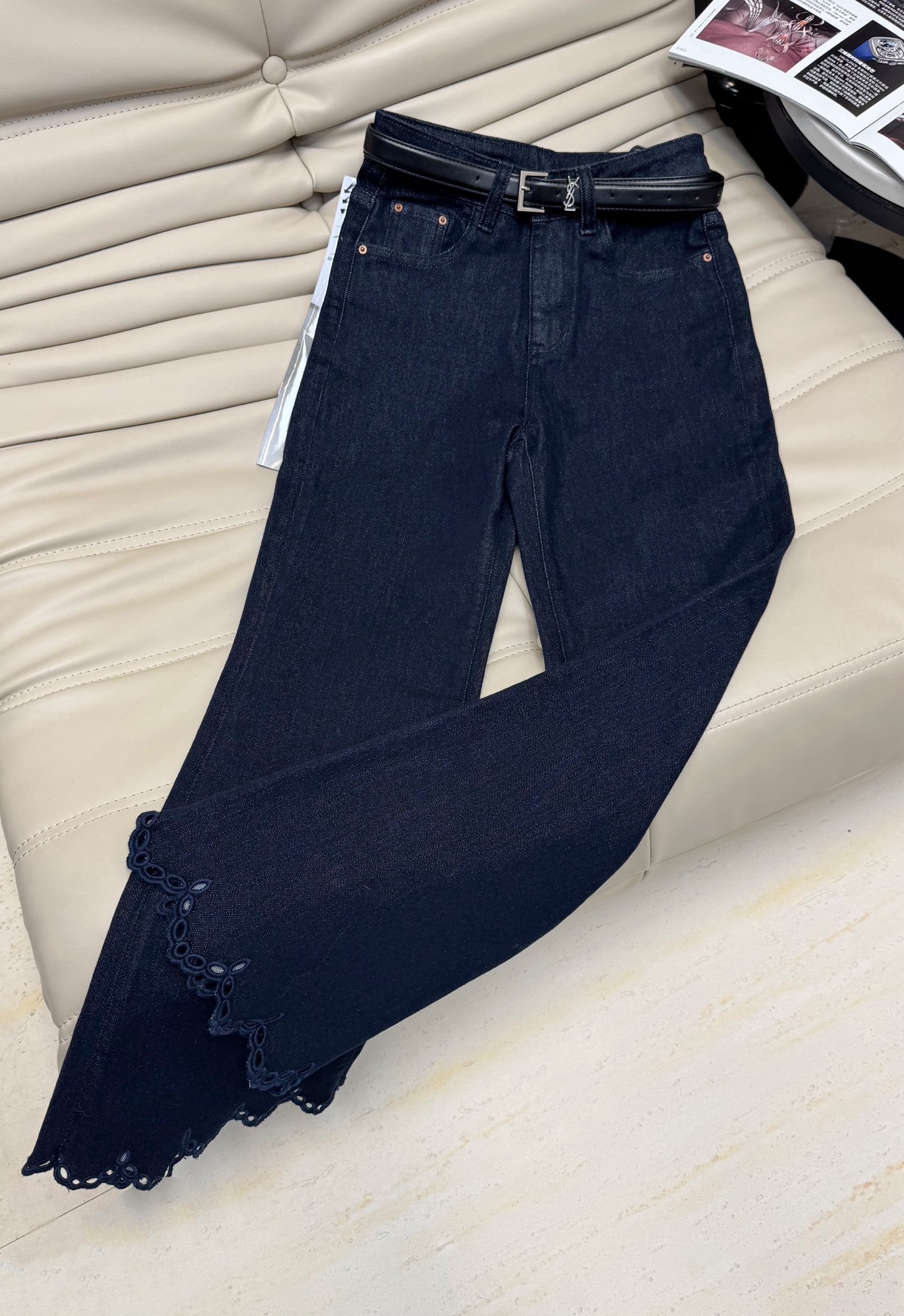 Yves Saint Laurent Blue Crochet Lace Flared Jeans - Elegant & Slimming 6 i1755162931246 9789 0 4