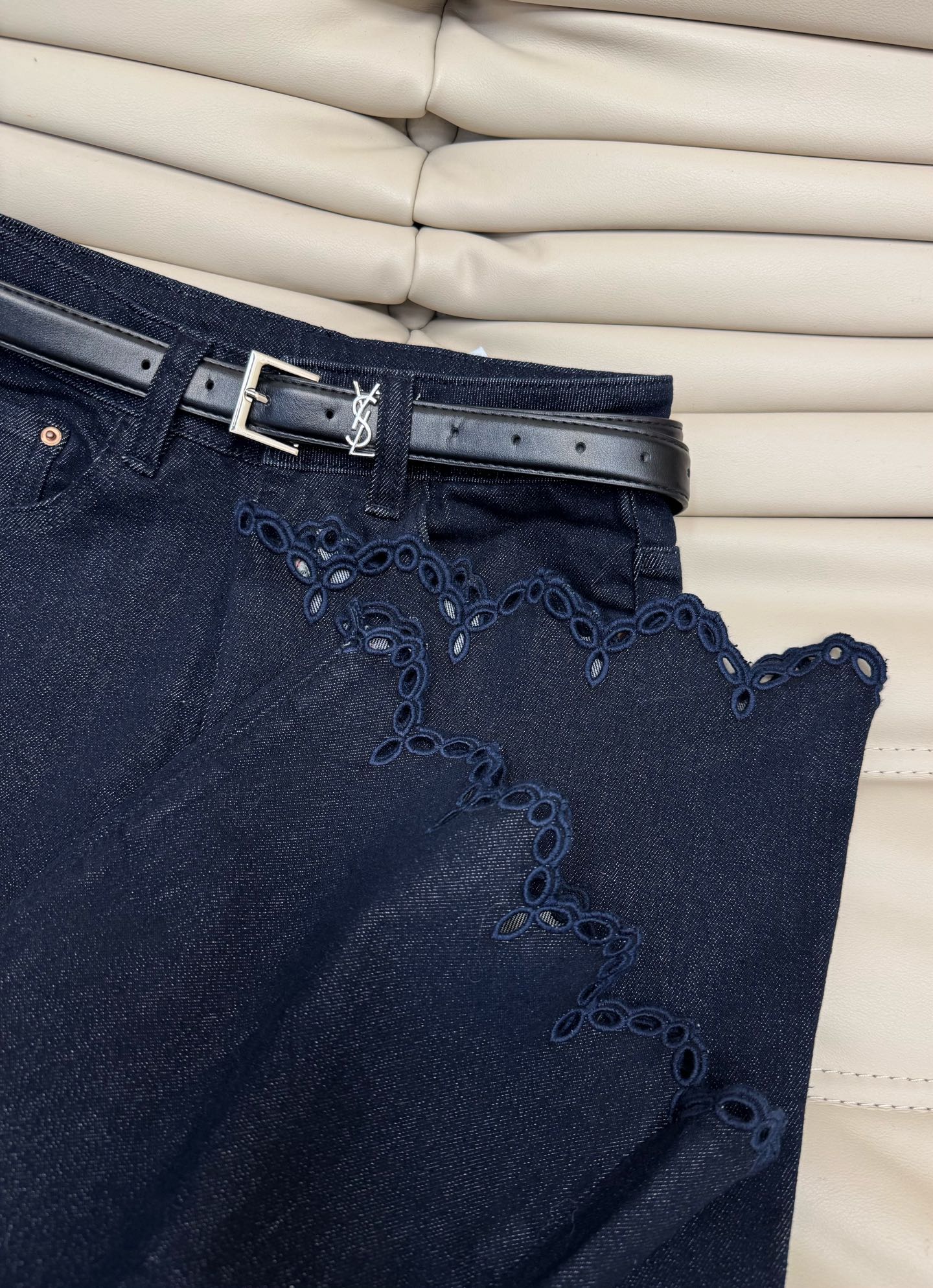 Yves Saint Laurent Blue Crochet Lace Flared Jeans - Elegant & Slimming 5 i1755162935419 5301 0 3