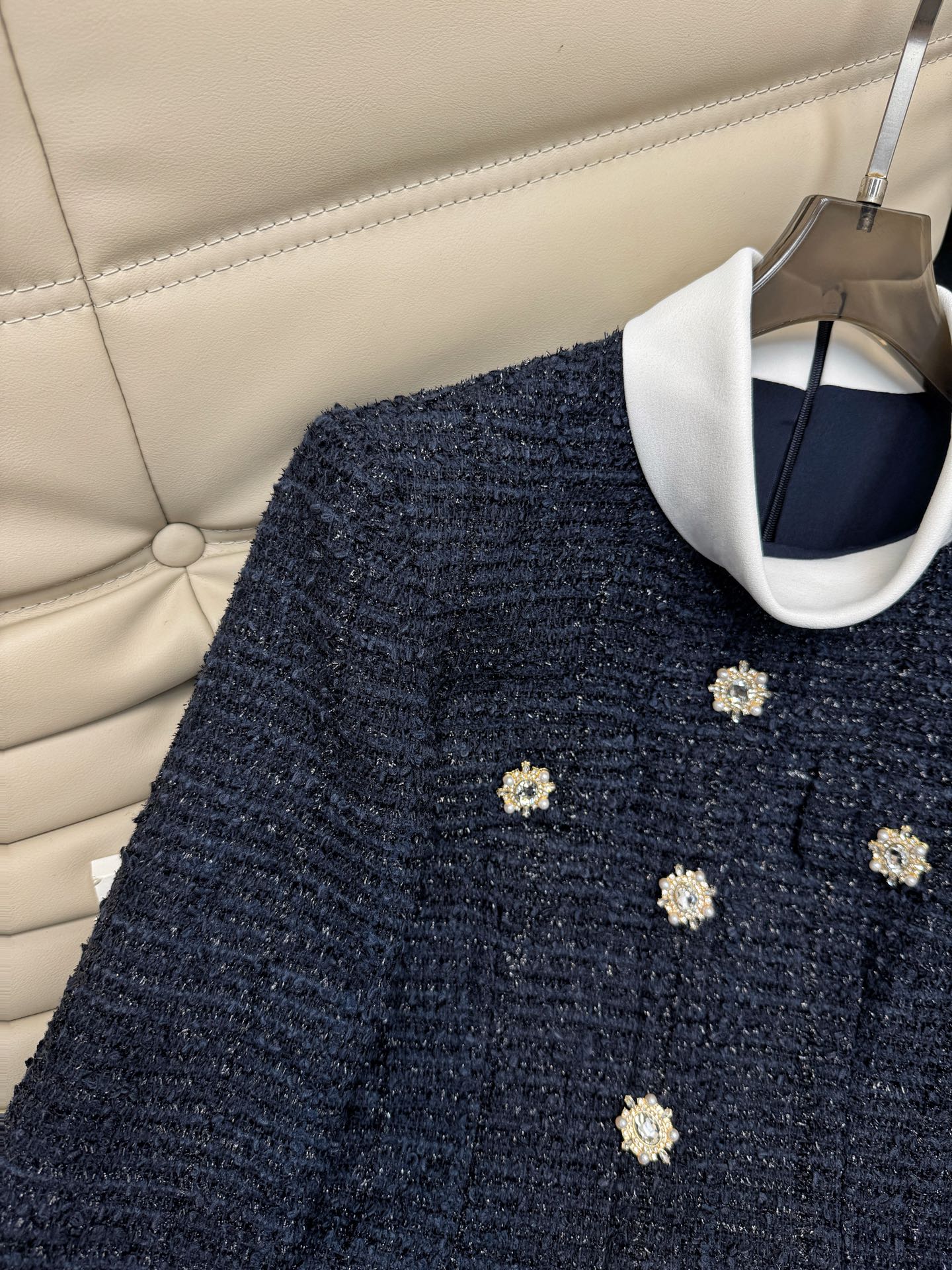 Elegant Tweed Dress: French Hepburn Style, Sequins, and Diamond Buckle Detail 3 i1759918737453 4819 0 1