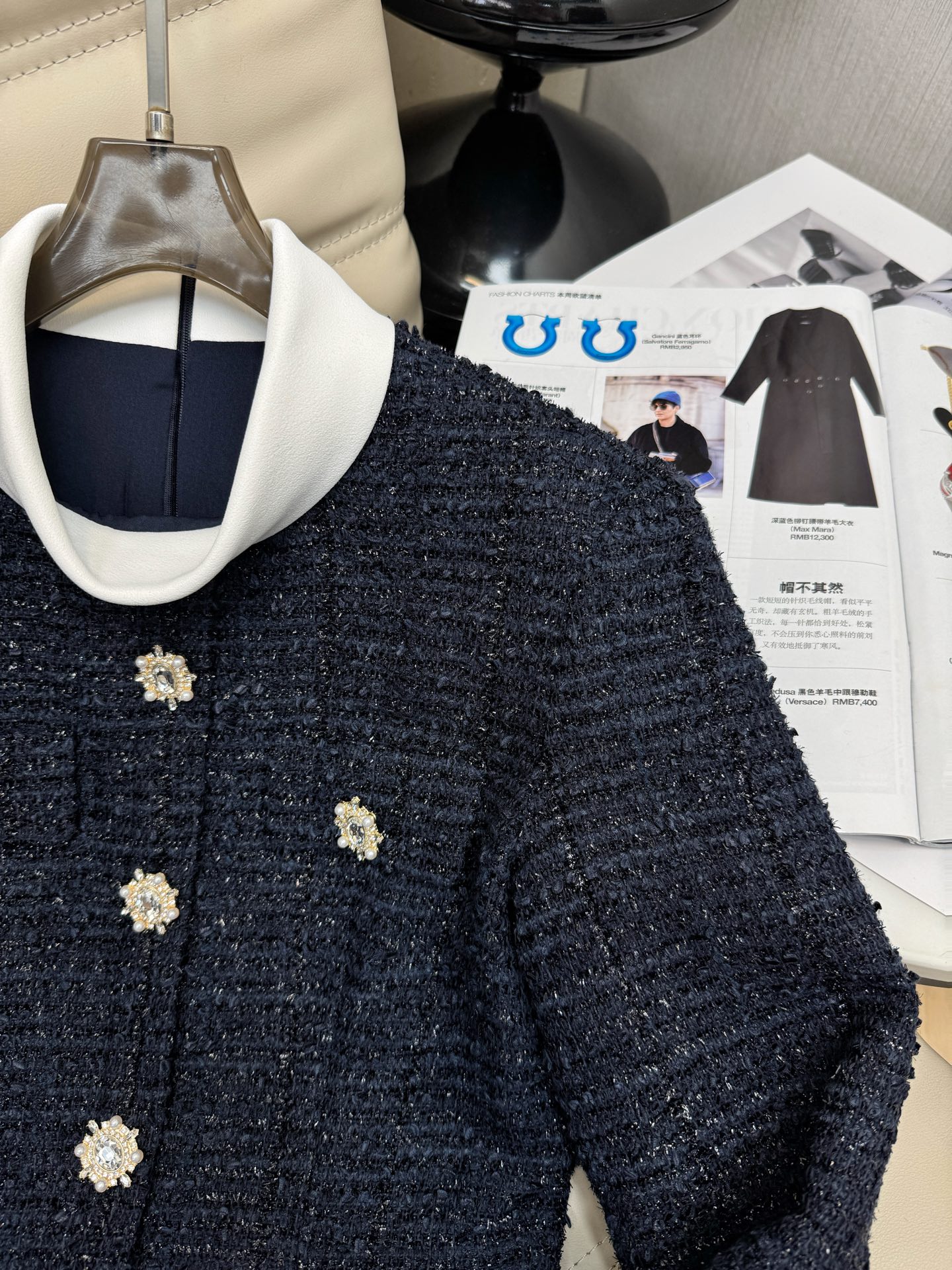 Elegant Tweed Dress: French Hepburn Style, Sequins, and Diamond Buckle Detail 4 i1759918737585 490 0 2