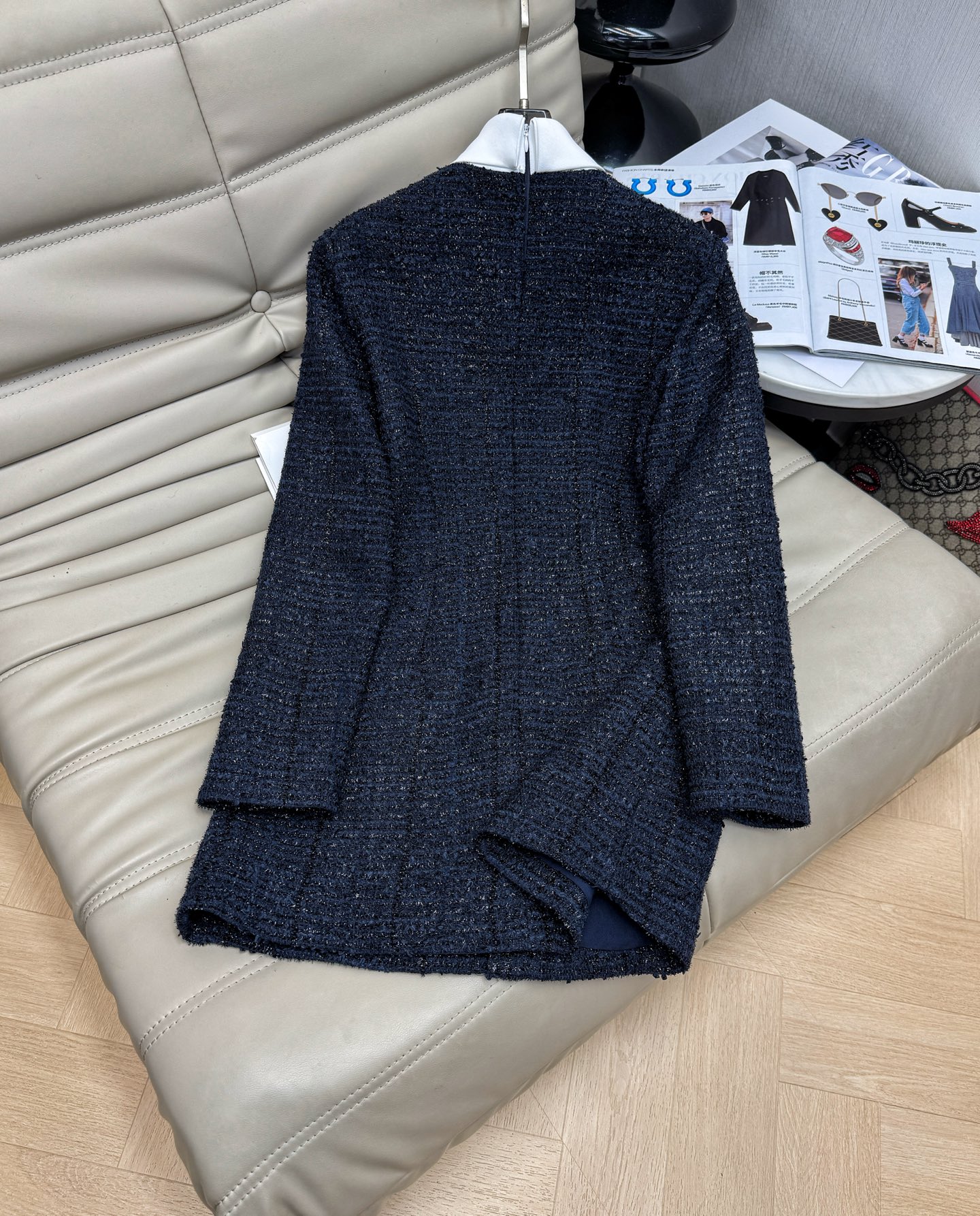 Elegant Tweed Dress: French Hepburn Style, Sequins, and Diamond Buckle Detail 7 i1759918737598 7818 0 5