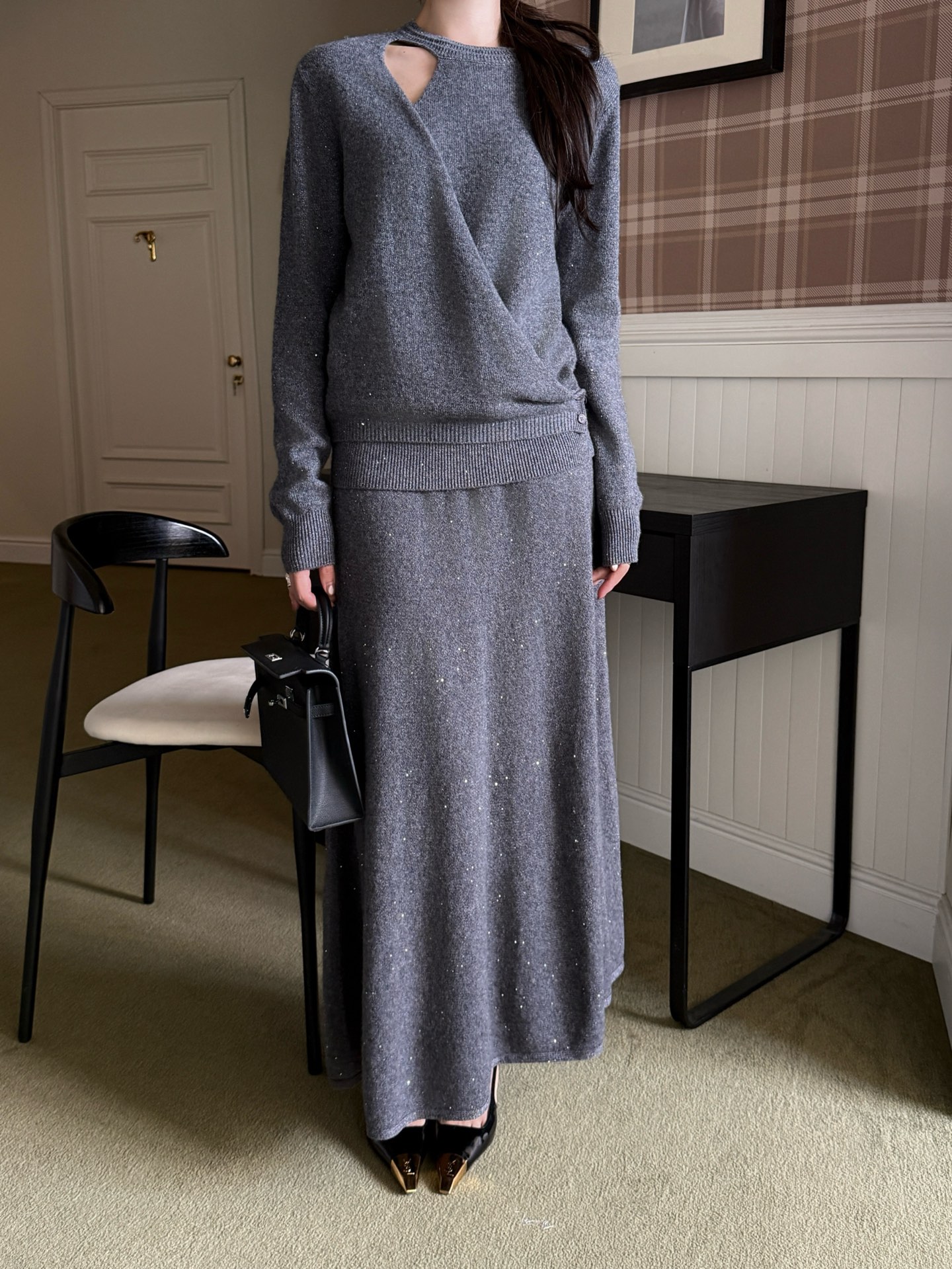 Wool Knit Top and Skirt Set with Rhinestone Embellishments 3 i1760842490769 5661 0 1