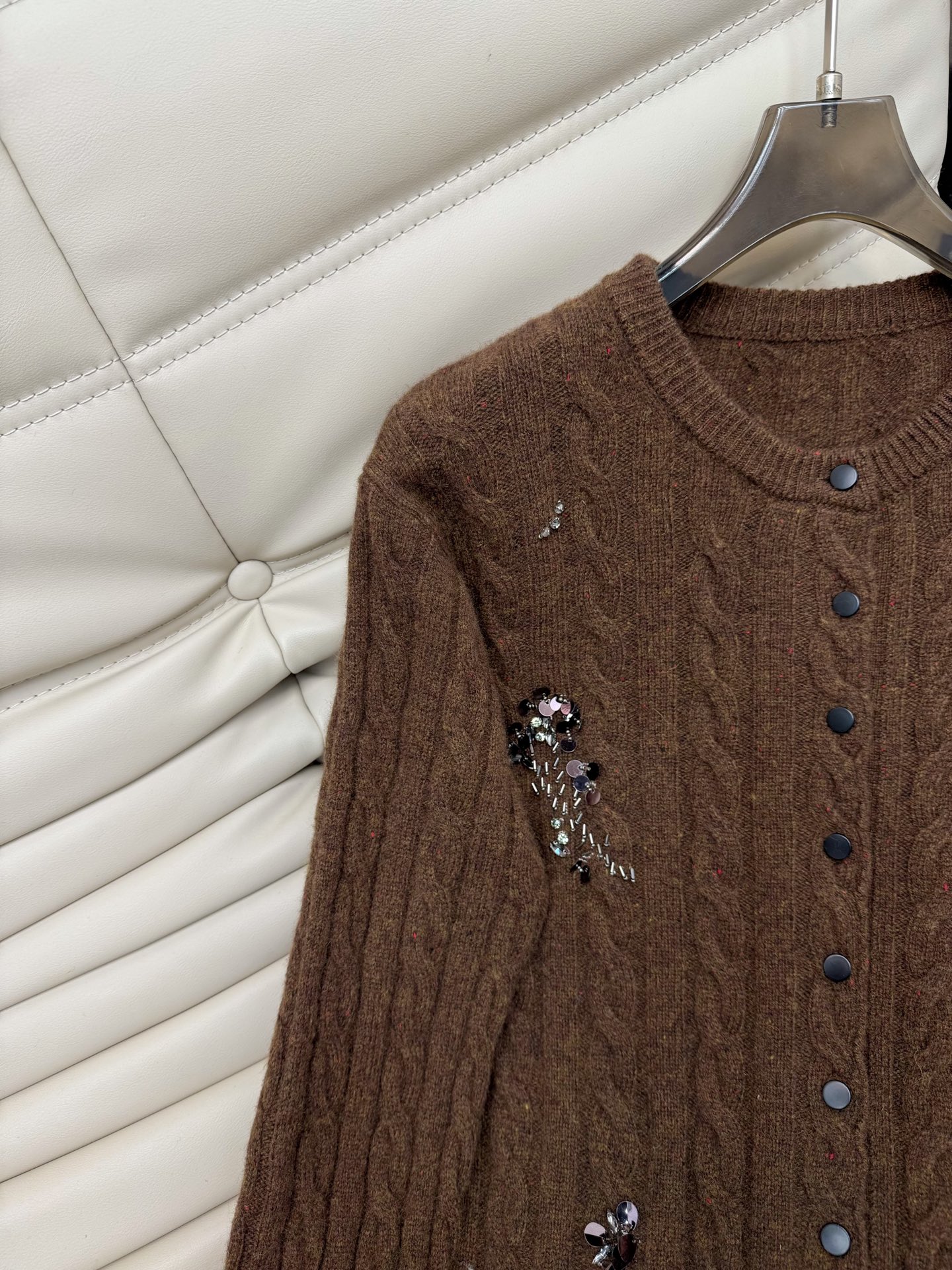 Elegant Wool Blend Cardigan & A-Line Skirt Set with Beaded Detail 4 i1761724302212 5798 0 2