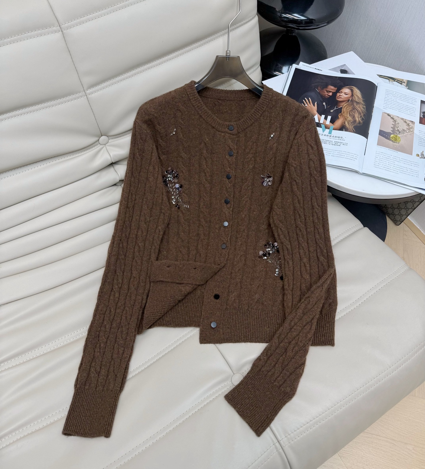 Elegant Wool Blend Cardigan & A-Line Skirt Set with Beaded Detail 6 i1761724302213 1940 0 6