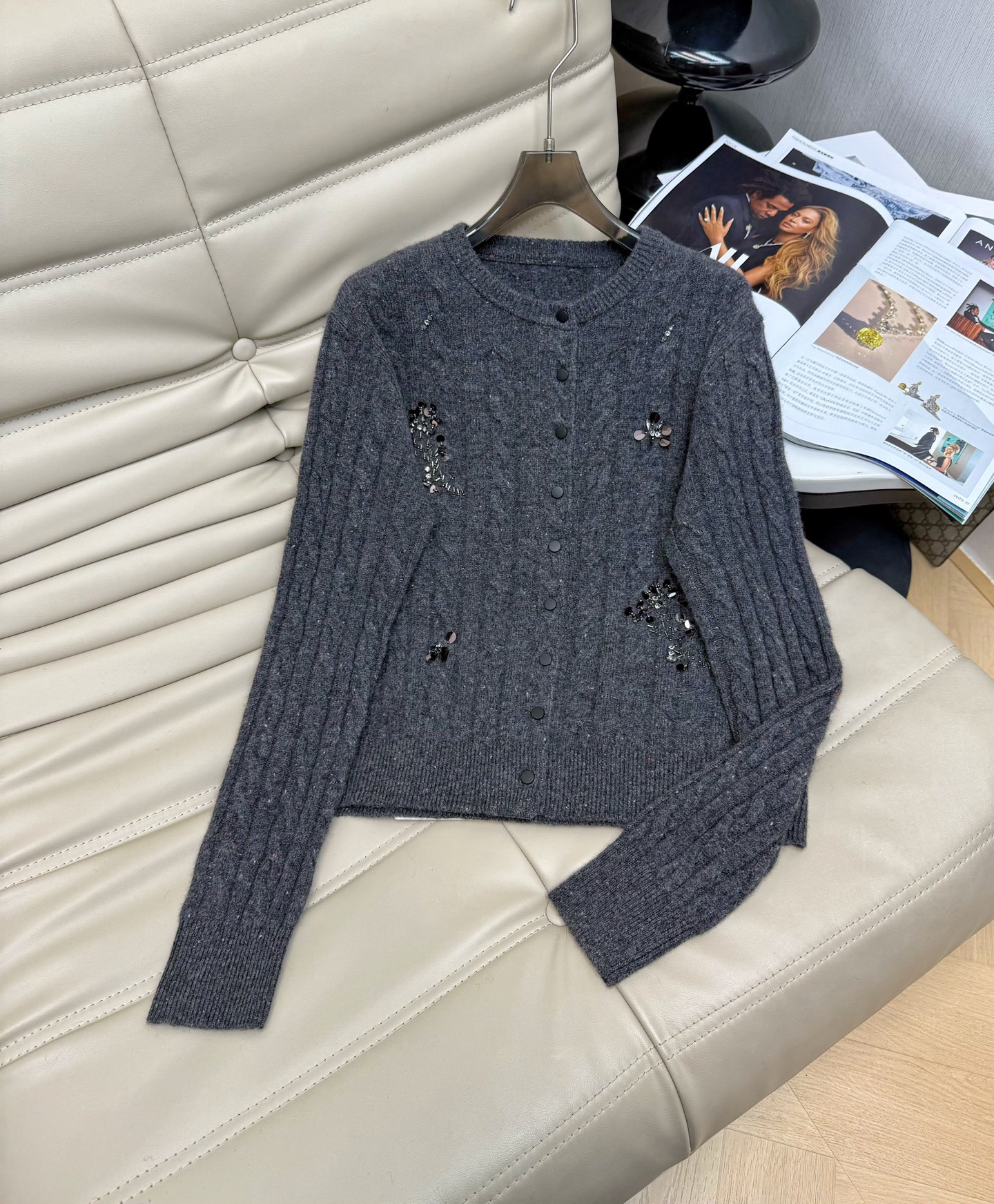 Elegant Wool Blend Cardigan & A-Line Skirt Set with Beaded Embellishments 3 i1761724649410 932 0 1