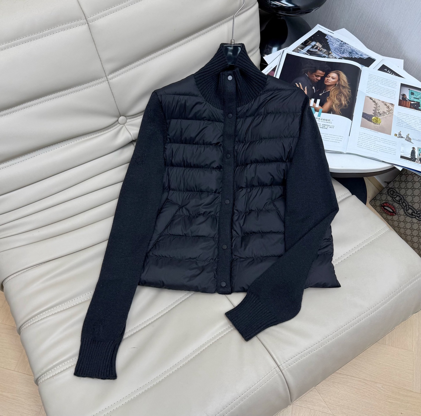 Wool Blend Knit Stand Collar Short Down Jacket Korean Style – S/M/L