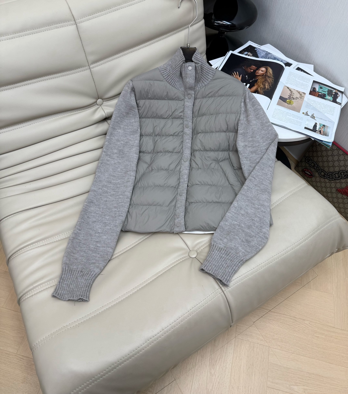 Wool Knit Stand Collar Down Jacket, Korean Style, Lightweight, Four Colors