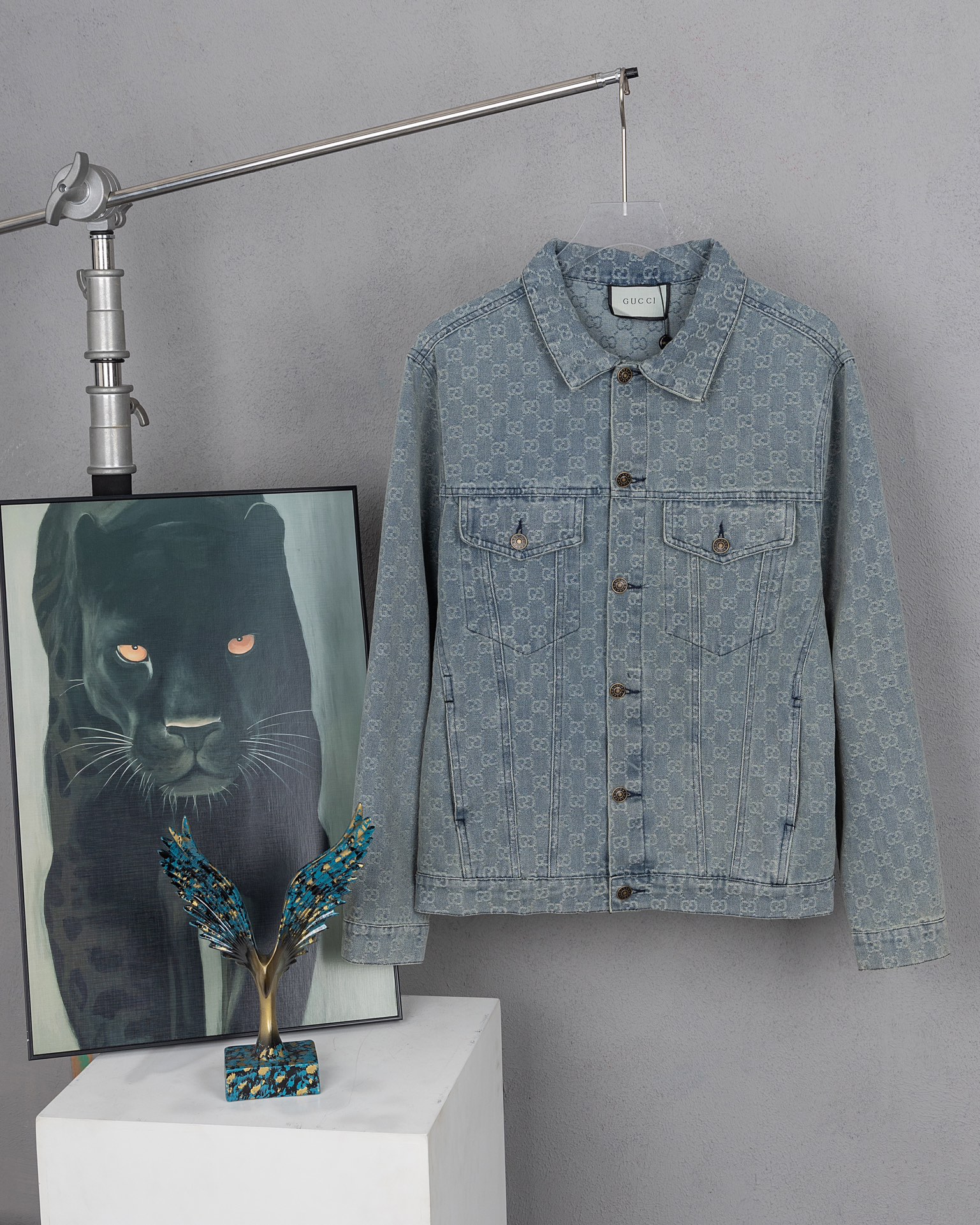 Gucci estampado completo lavado a la piedra chaqueta vaquera jacquard Mismo estilo que en tiendas GUCCI Tela vaquera im…
