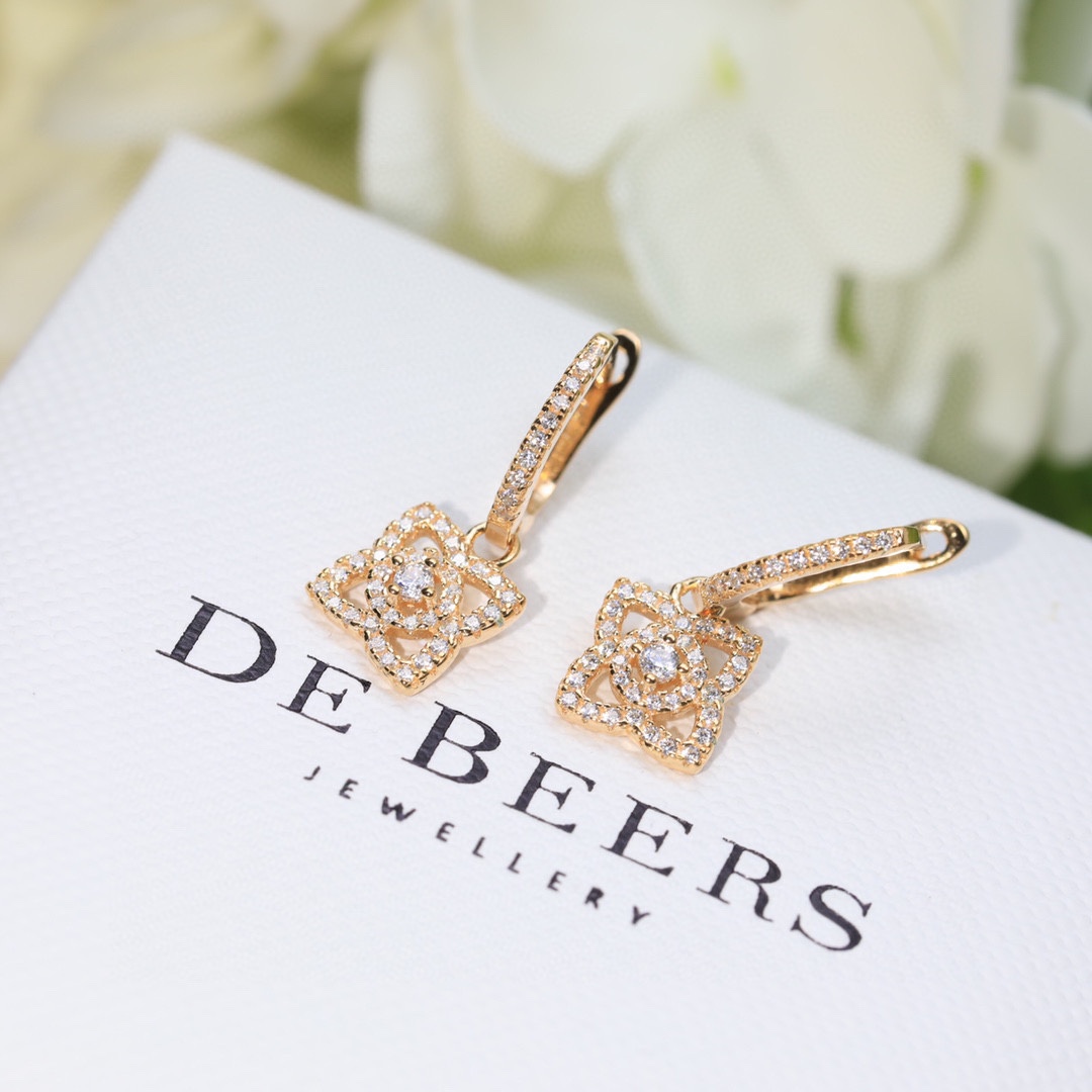 De Beers תכשיטים עגילים קבע עם יהלומים כסף 925