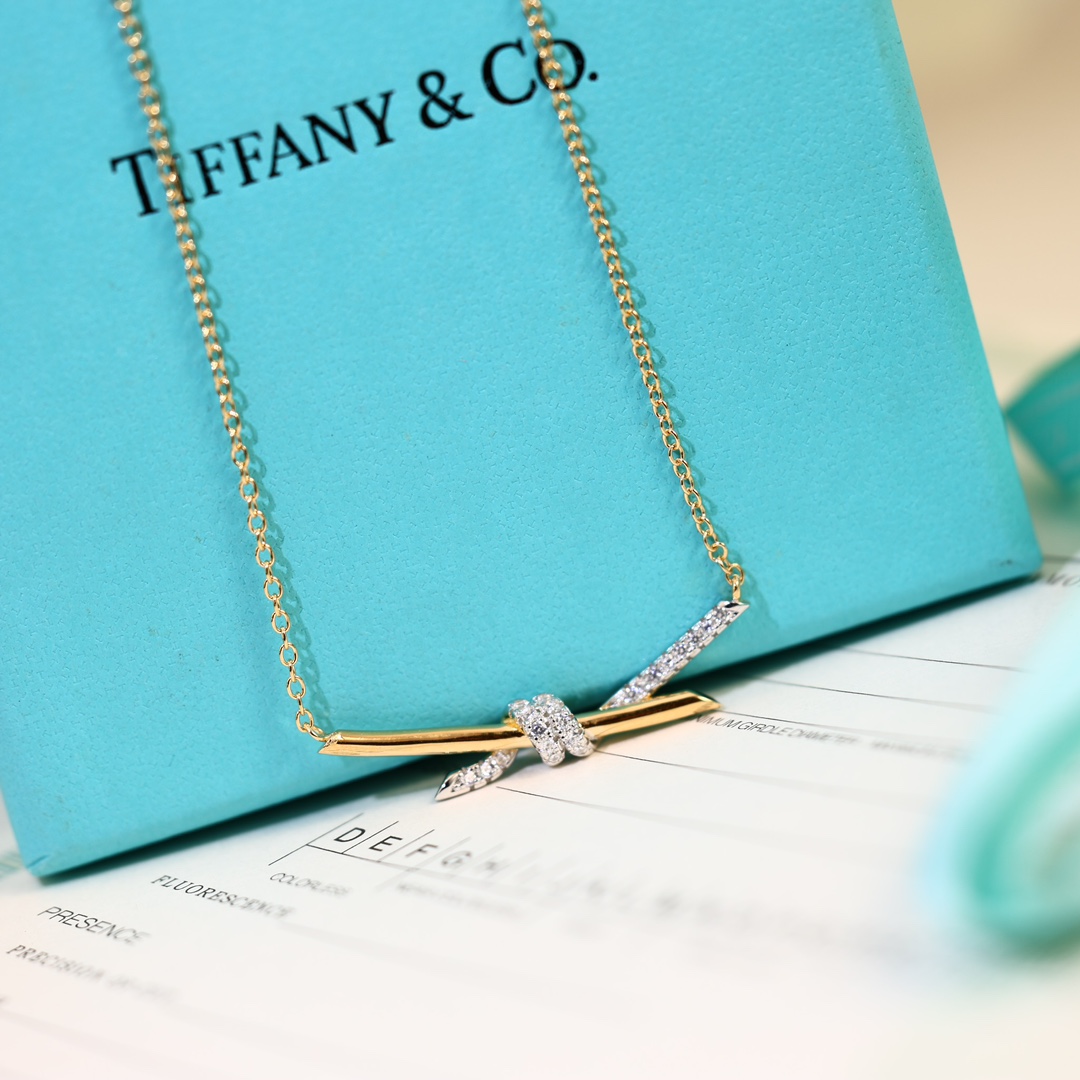 新款Tiffany绳结项链光面款通体S925纯银材质带原版logo美的窒息今年夏天最火爆新款链子长45c