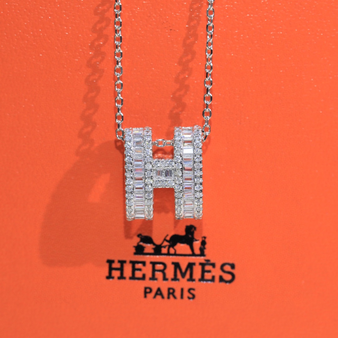 Hermes Joyas Collar Oro Platino Blanco Incrustados con diamantes 925 plata