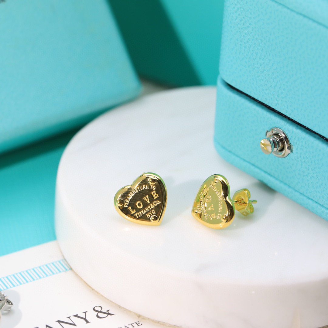  蒂芙尼 Tiffany 爱心耳钉 精工版 S925纯银材质 👼【925045】电镀18k 香槟色 金色