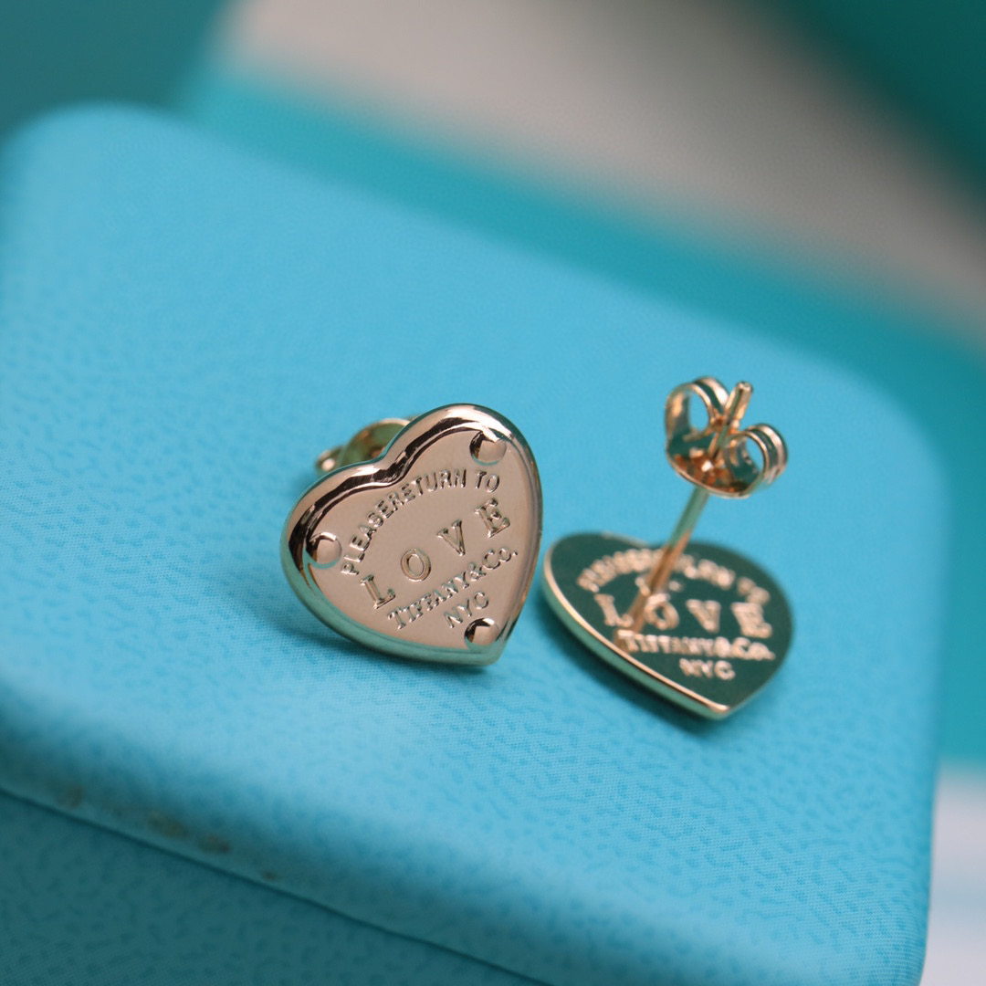  蒂芙尼 Tiffany 爱心耳钉 精工版 S925纯银材质 👼【925045】电镀18k 香槟色 金色