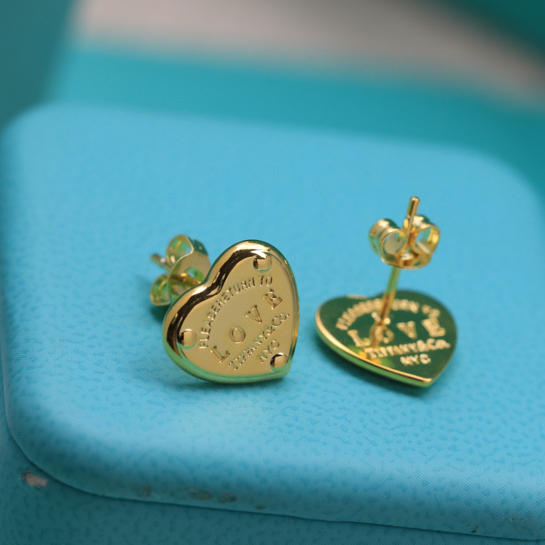  蒂芙尼 Tiffany 爱心耳钉 精工版 S925纯银材质 👼【925045】电镀18k 香槟色 金色