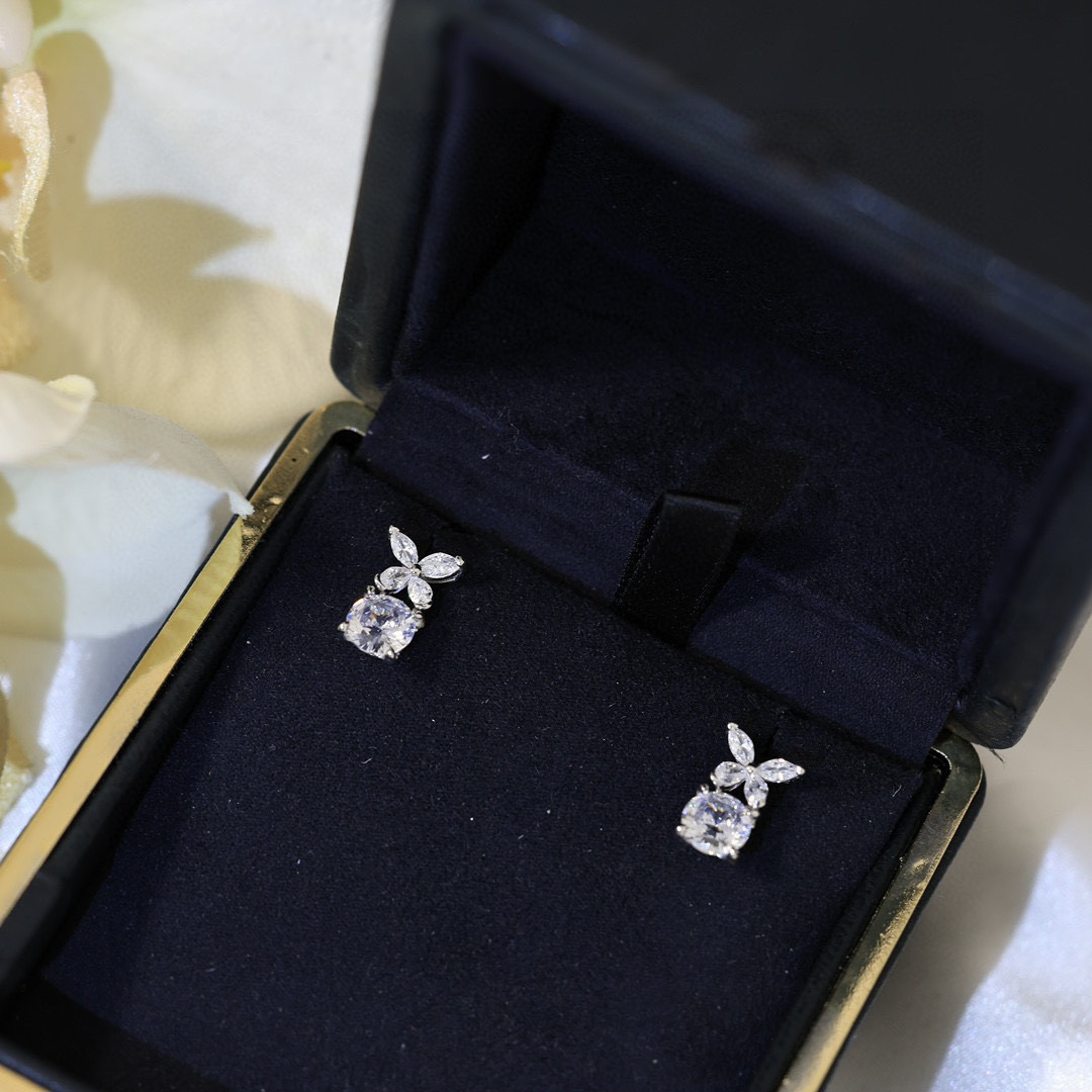 Graff Butterfly Diamond Drop earrings sterling silver metal clear white diamond simulants 1 2cm drop length