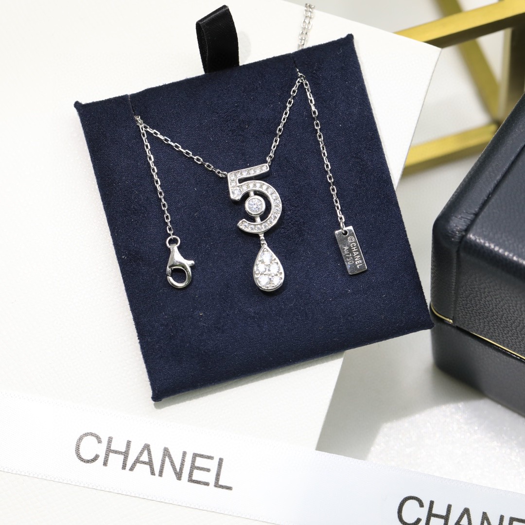  香奈儿 CHANEL💗N 5号项链  S925纯银材质 高版本  电镀18k白金 原版logo 👼【9