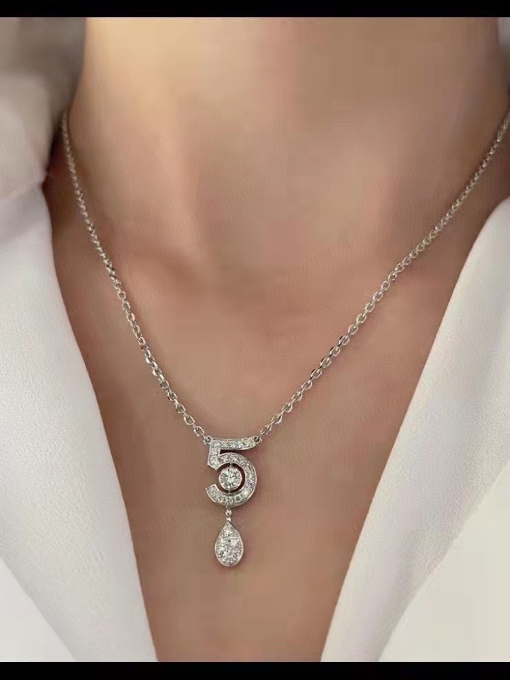  香奈儿 CHANEL💗N 5号项链  S925纯银材质 高版本  电镀18k白金 原版logo 👼【9