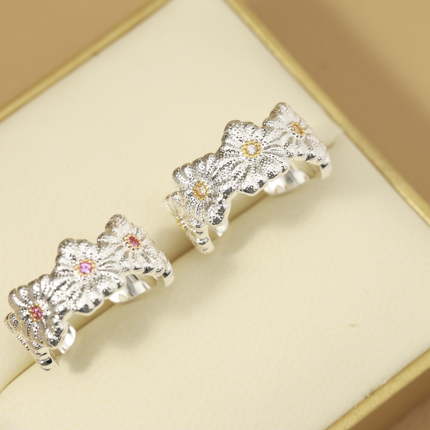Luxury Italian Buccellati Zia Gold Flower Ring, High-Quality 18k Gold and Color Plating - 图片 8