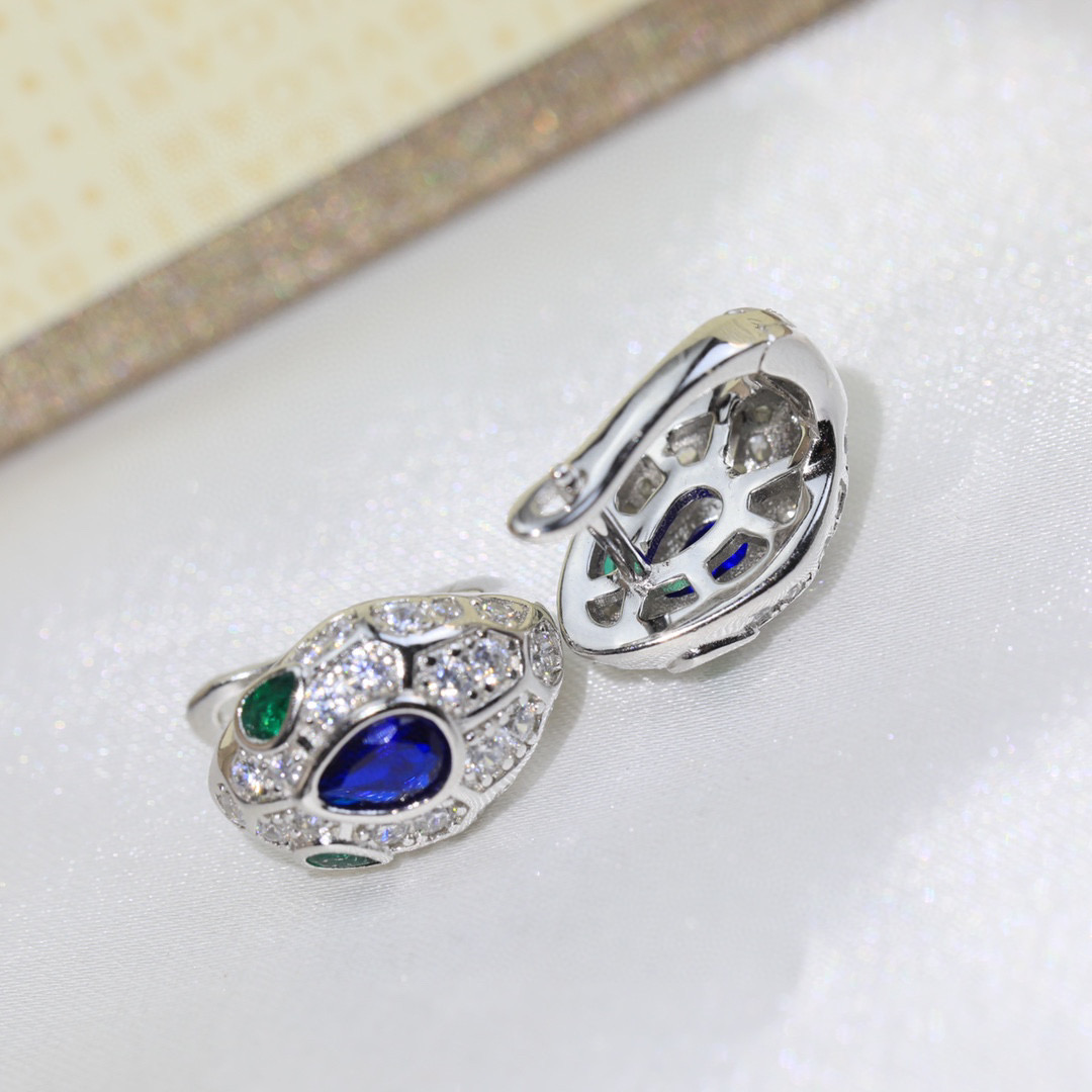  蛇耳钉👼【925078】s925纯银材质 带logo 红蛇耳钉 耳扣❗宝格丽 BVLGARI SERP
