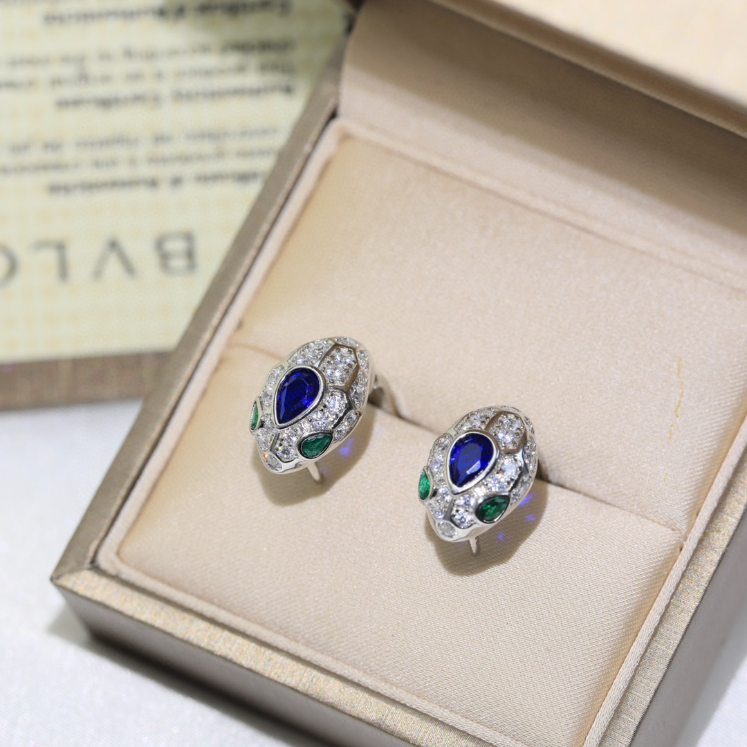  蛇耳钉👼【925078】s925纯银材质 带logo 红蛇耳钉 耳扣❗宝格丽 BVLGARI SERP