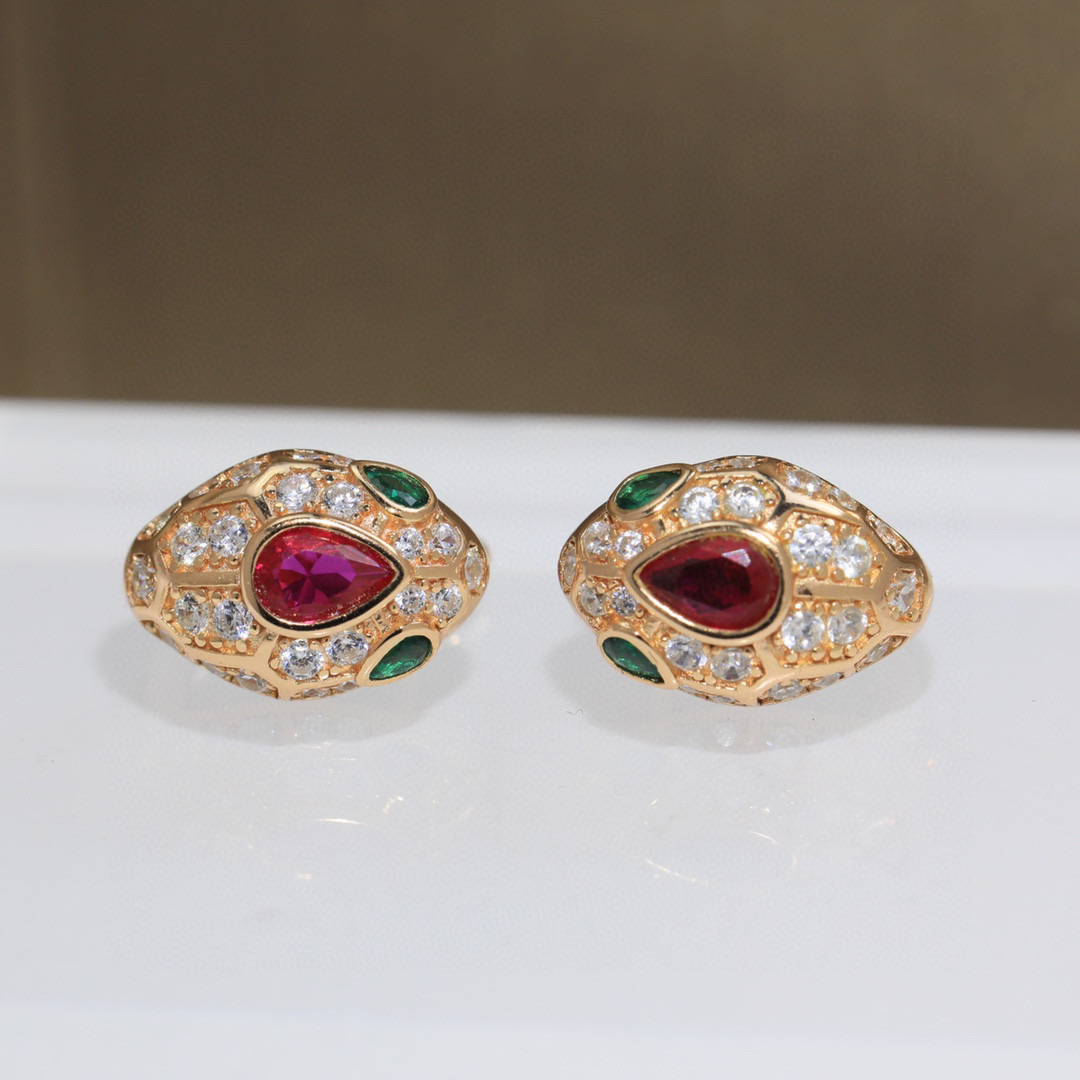  蛇耳钉👼【925078】s925纯银材质 带logo 红蛇耳钉 耳扣❗宝格丽 BVLGARI SERP
