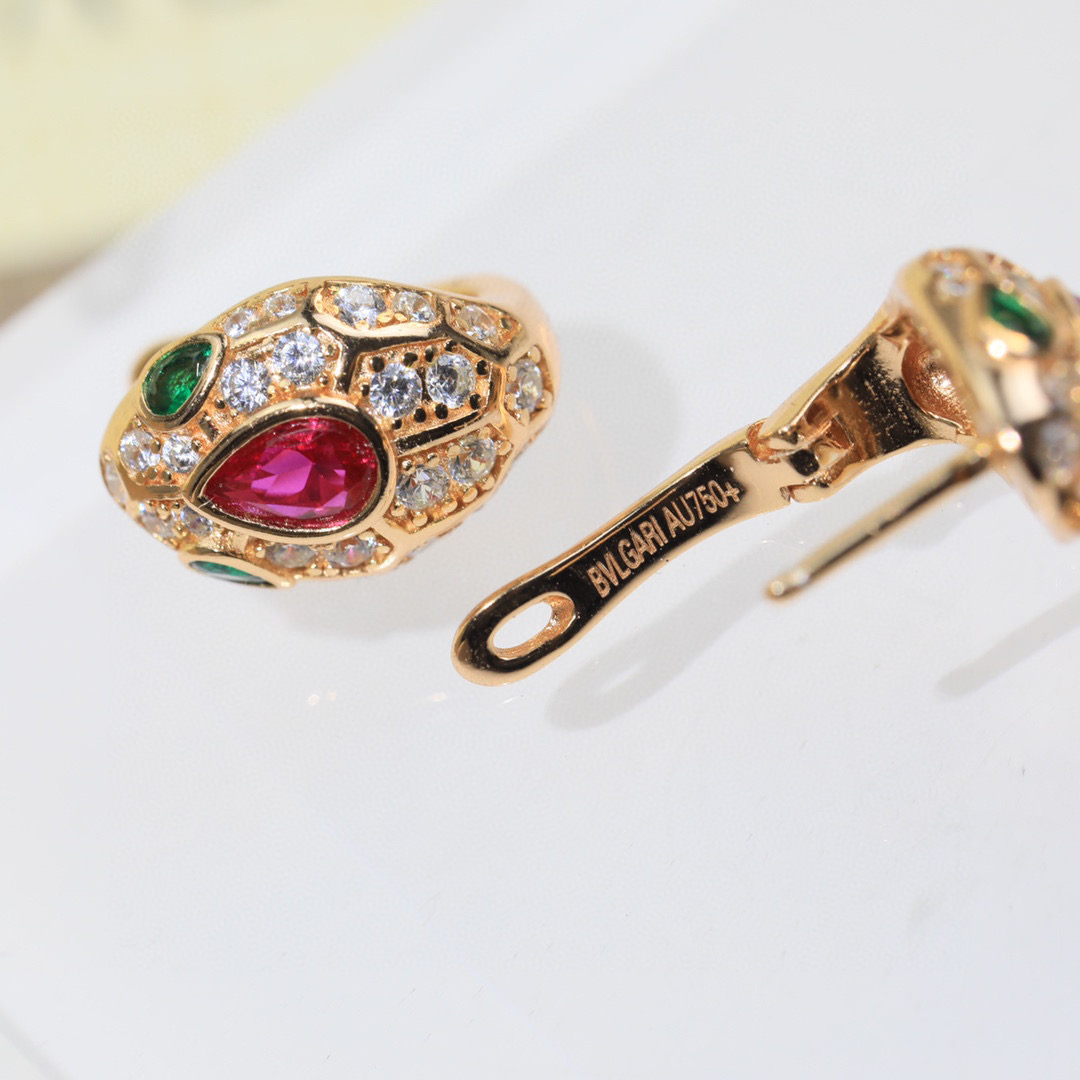  蛇耳钉👼【925078】s925纯银材质 带logo 红蛇耳钉 耳扣❗宝格丽 BVLGARI SERP