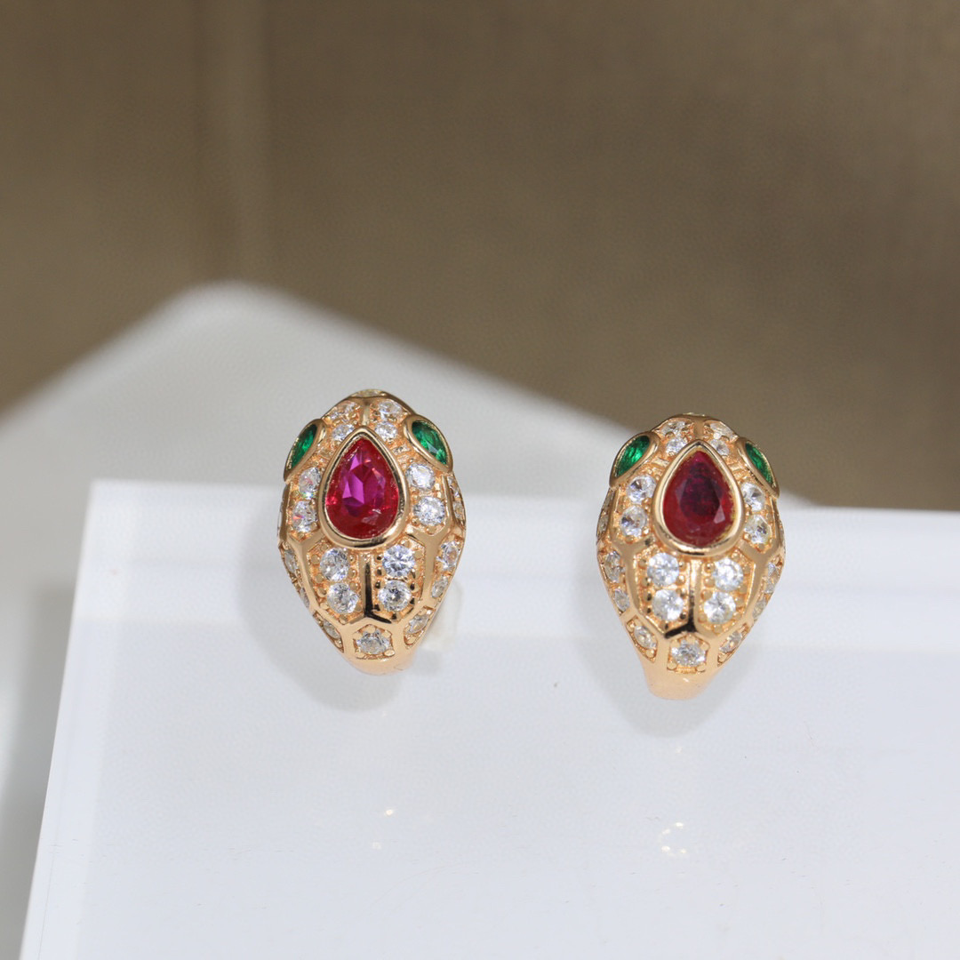  蛇耳钉👼【925078】s925纯银材质 带logo 红蛇耳钉 耳扣❗宝格丽 BVLGARI SERP