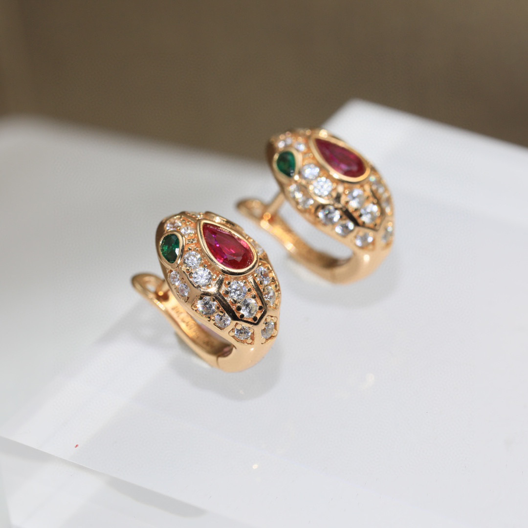  蛇耳钉👼【925078】s925纯银材质 带logo 红蛇耳钉 耳扣❗宝格丽 BVLGARI SERP