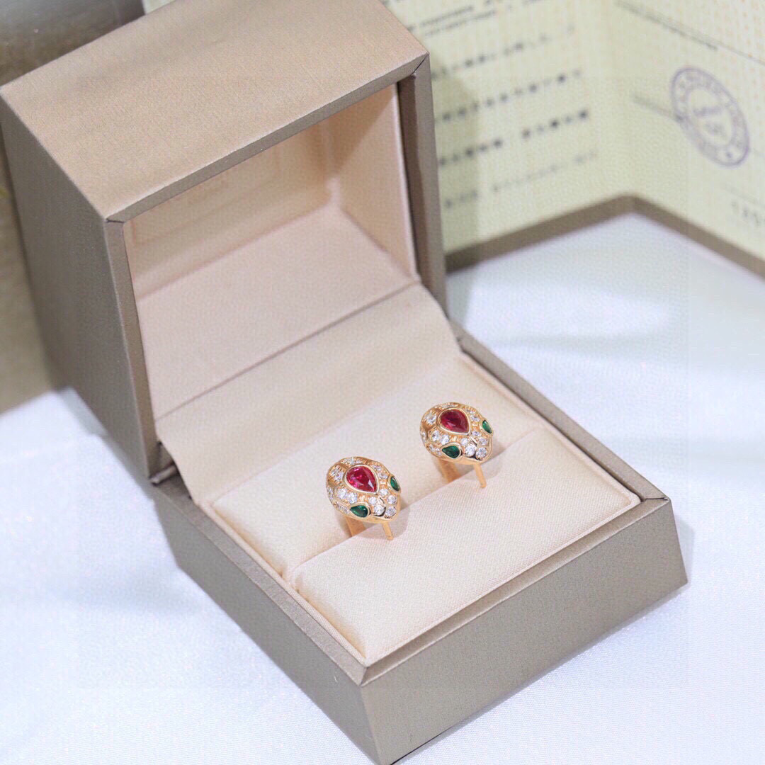  蛇耳钉👼【925078】s925纯银材质 带logo 红蛇耳钉 耳扣❗宝格丽 BVLGARI SERP