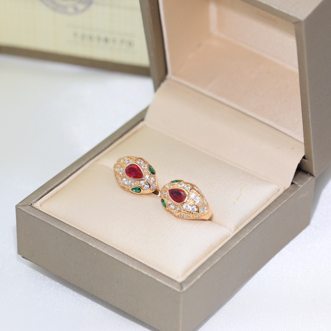  蛇耳钉👼【925078】s925纯银材质 带logo 红蛇耳钉 耳扣❗宝格丽 BVLGARI SERP