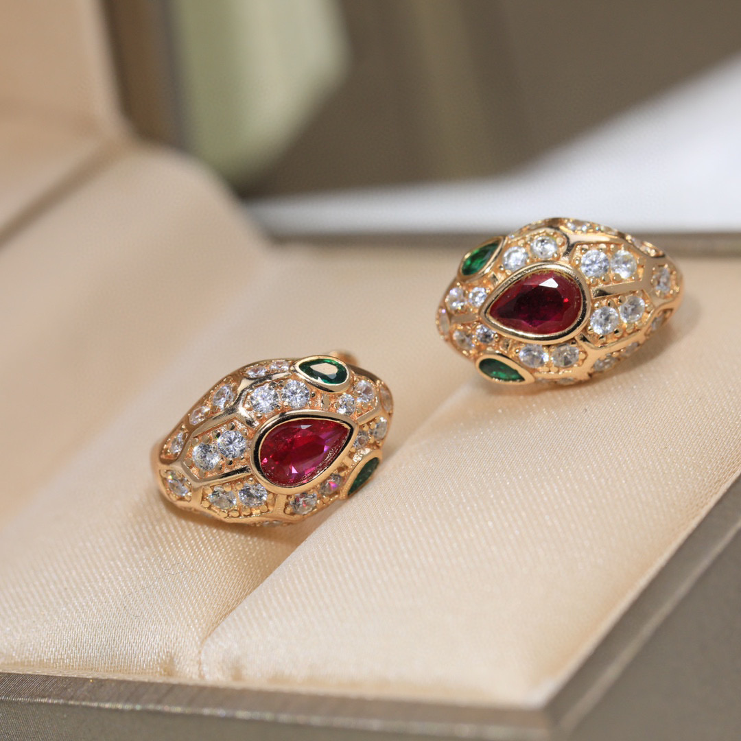  蛇耳钉👼【925078】s925纯银材质 带logo 红蛇耳钉 耳扣❗宝格丽 BVLGARI SERP
