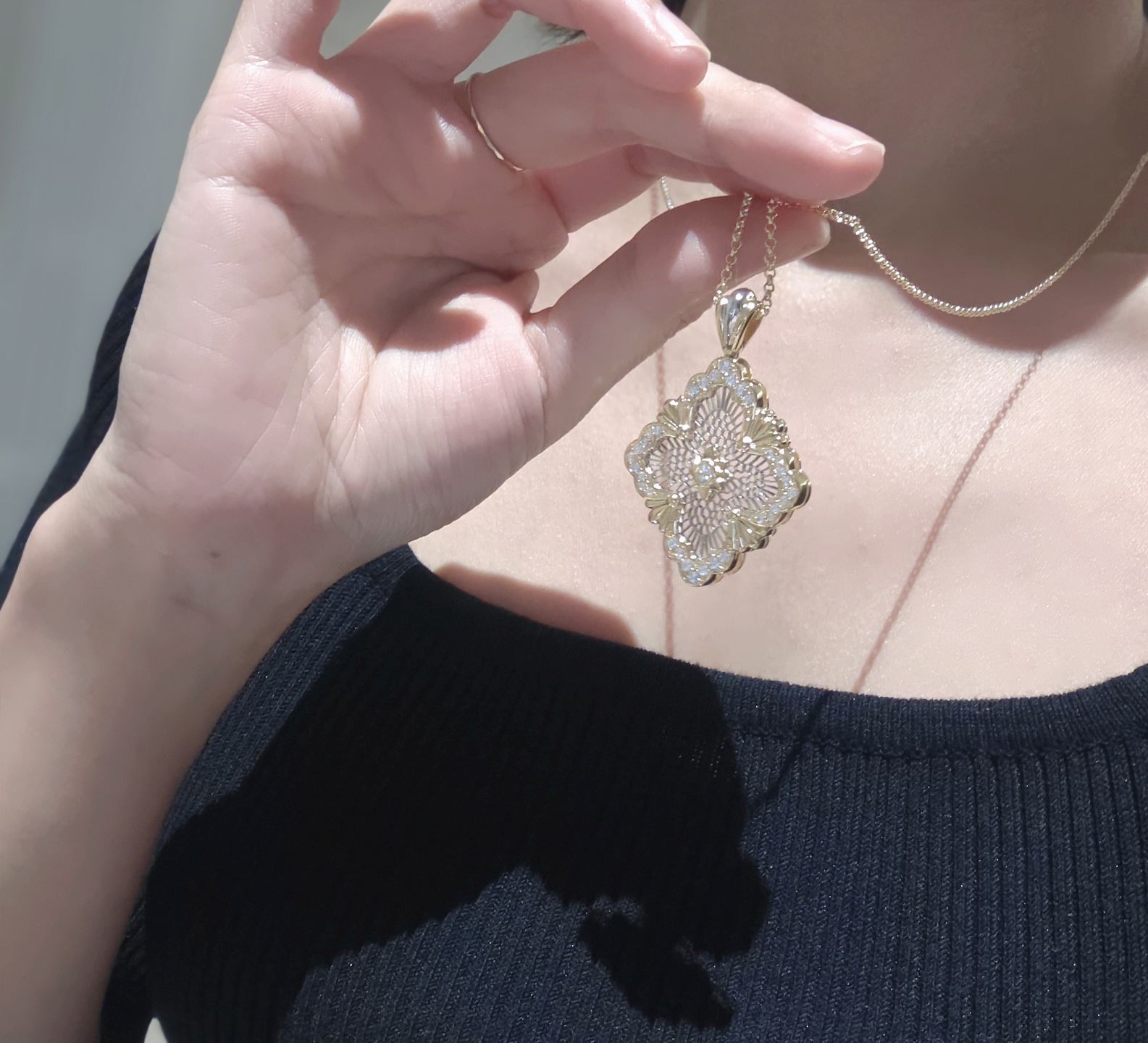  👼【925068】布契拉提 Buccellati 意大利高级珠宝品牌 复古宫廷风带钻拉丝四叶草双面项链