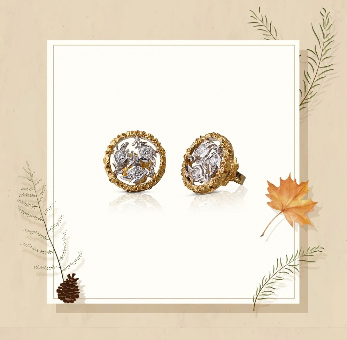 👼【】布契拉提 Buccellati 意大利高级珠宝品牌 复古宫廷风带钻拉丝花环耳钉 亚金材质 18k厚