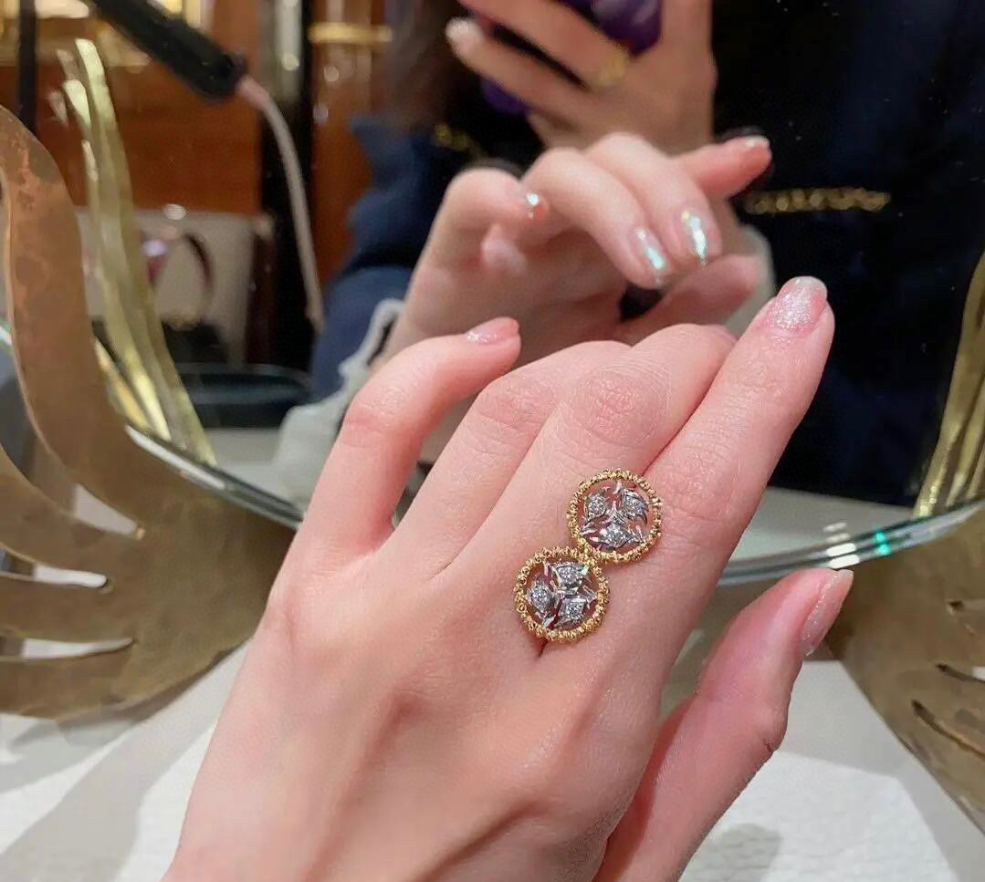 👼【】布契拉提 Buccellati 意大利高级珠宝品牌 复古宫廷风带钻拉丝花环耳钉 亚金材质 18k厚