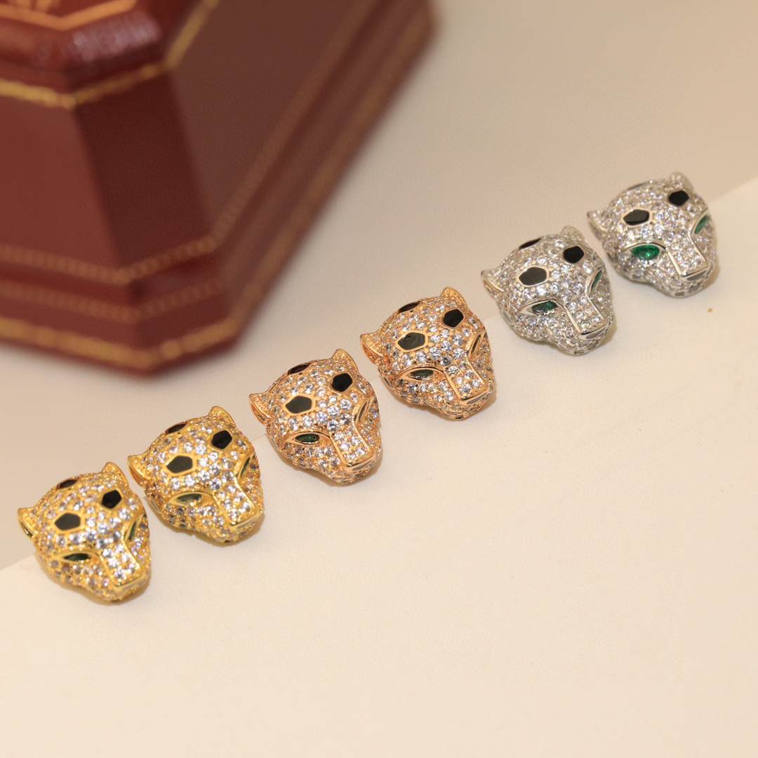  精工版本👼【925058】Cartier 豹头耳环🎈最新 火爆 Cartier豹子 祖母绿宝石耳钉❗卡