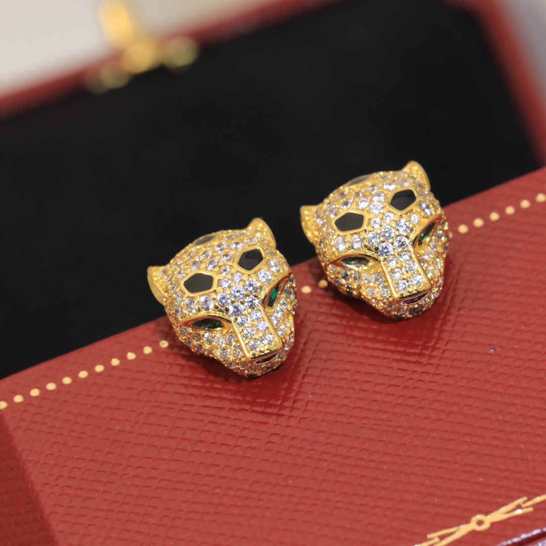  精工版本👼【925058】Cartier 豹头耳环🎈最新 火爆 Cartier豹子 祖母绿宝石耳钉❗卡