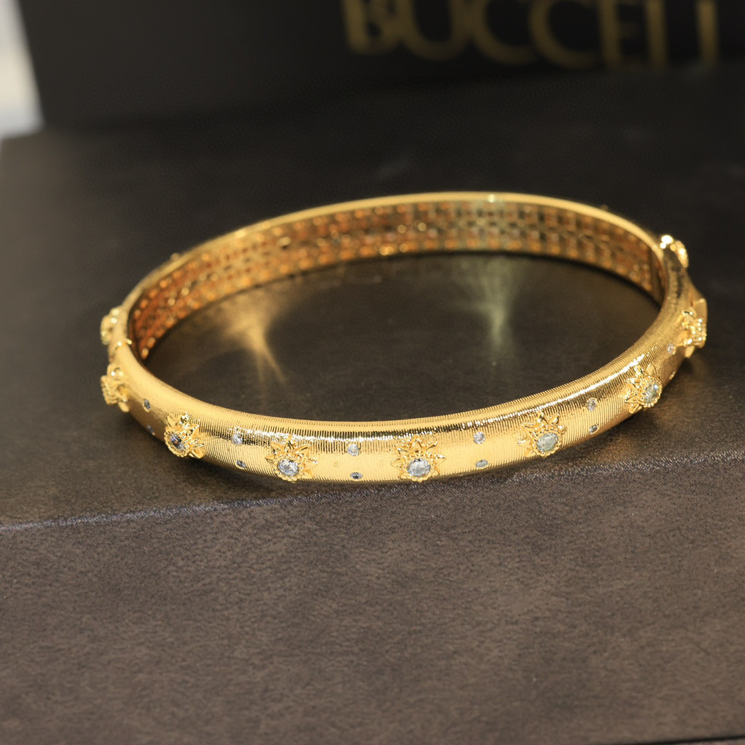  👼【925090】布契拉提 Buccellati 意大利高级珠宝品牌 复古宫廷风带钻拉丝手镯 亚金材质