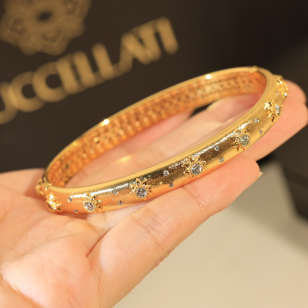  👼【925090】布契拉提 Buccellati 意大利高级珠宝品牌 复古宫廷风带钻拉丝手镯 亚金材质