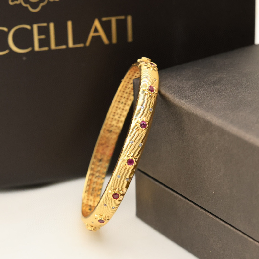  👼【925090】布契拉提 Buccellati 意大利高级珠宝品牌 复古宫廷风带钻拉丝手镯 亚金材质