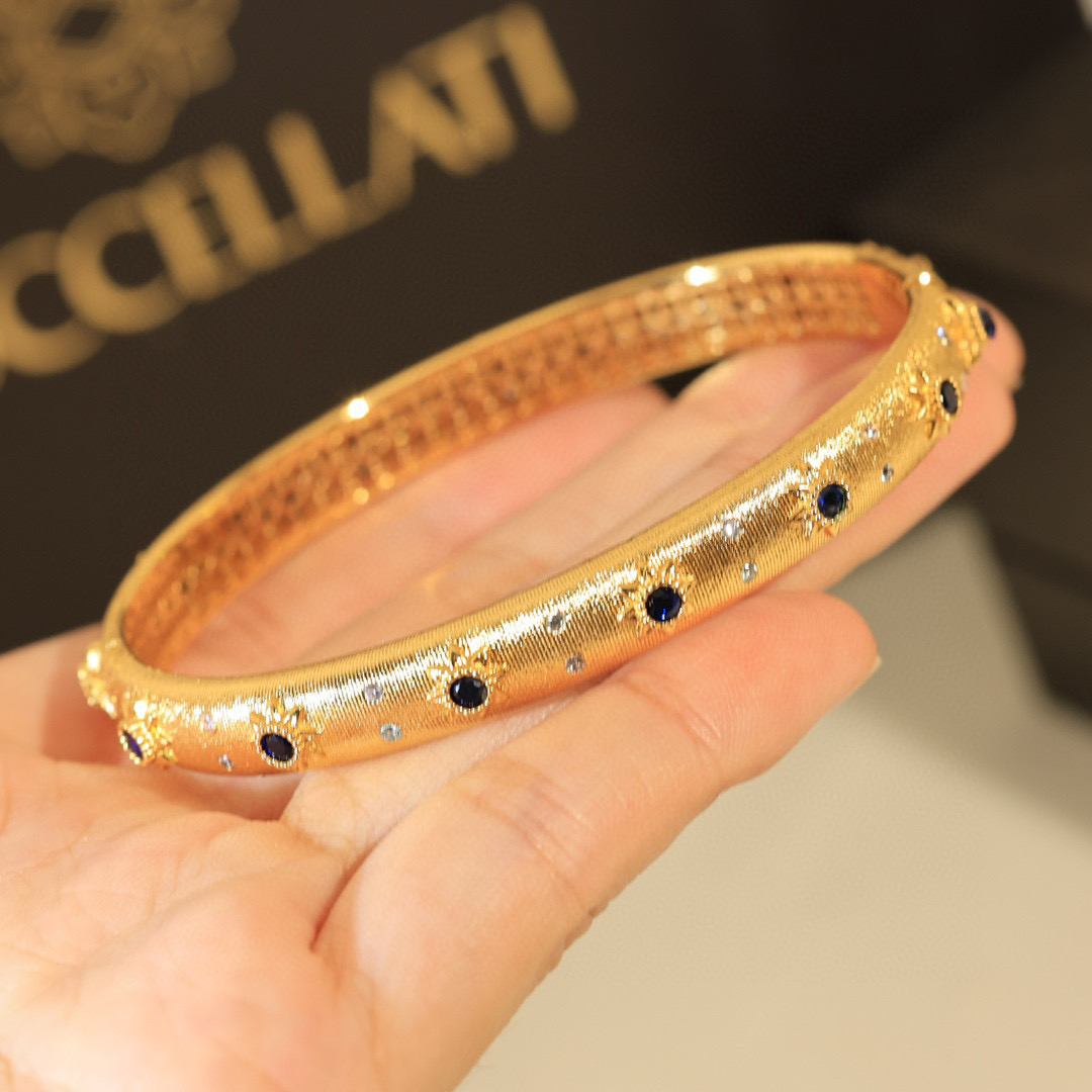  👼【925090】布契拉提 Buccellati 意大利高级珠宝品牌 复古宫廷风带钻拉丝手镯 亚金材质