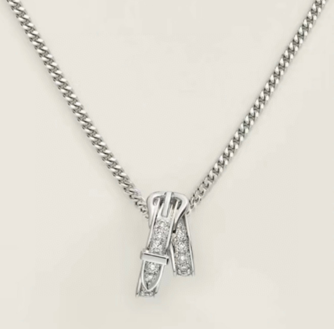  精工版本 👼【925048】Hermes 爱马仕皮带扣满钻项链亚金材质 手工铲钉镶嵌5A锆钻！18k白