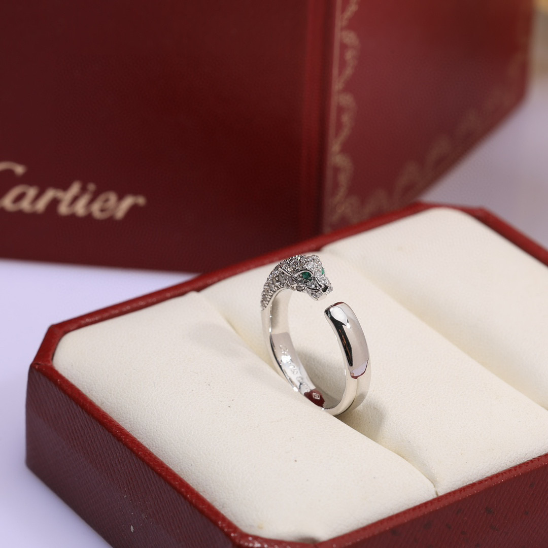  豹子戒指👼霸气豹戒指💍Panthère de Cartier豹子开口戒指💍电镀18K金！圆形明亮式切割