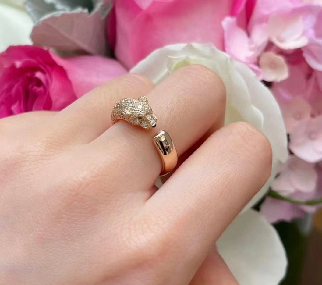  豹子戒指👼霸气豹戒指💍Panthère de Cartier豹子开口戒指💍电镀18K金！圆形明亮式切割