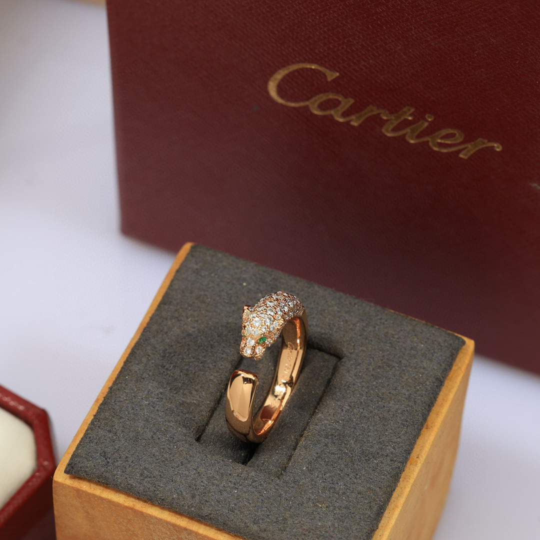  豹子戒指👼霸气豹戒指💍Panthère de Cartier豹子开口戒指💍电镀18K金！圆形明亮式切割